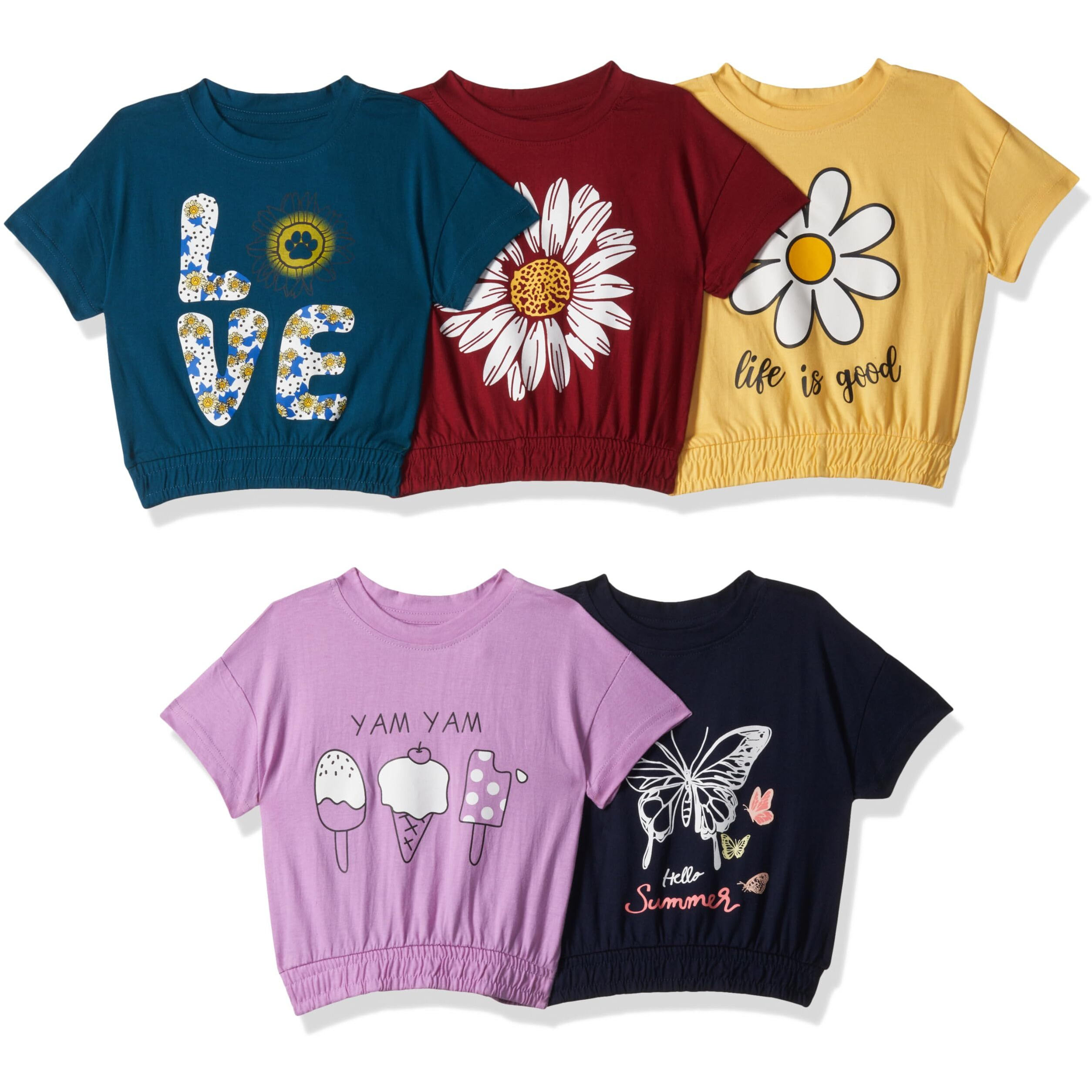 T2F Girl's Solid Regular Drop Shoulder T-Shirt (GLS-TSRT-20_Multicolor 3