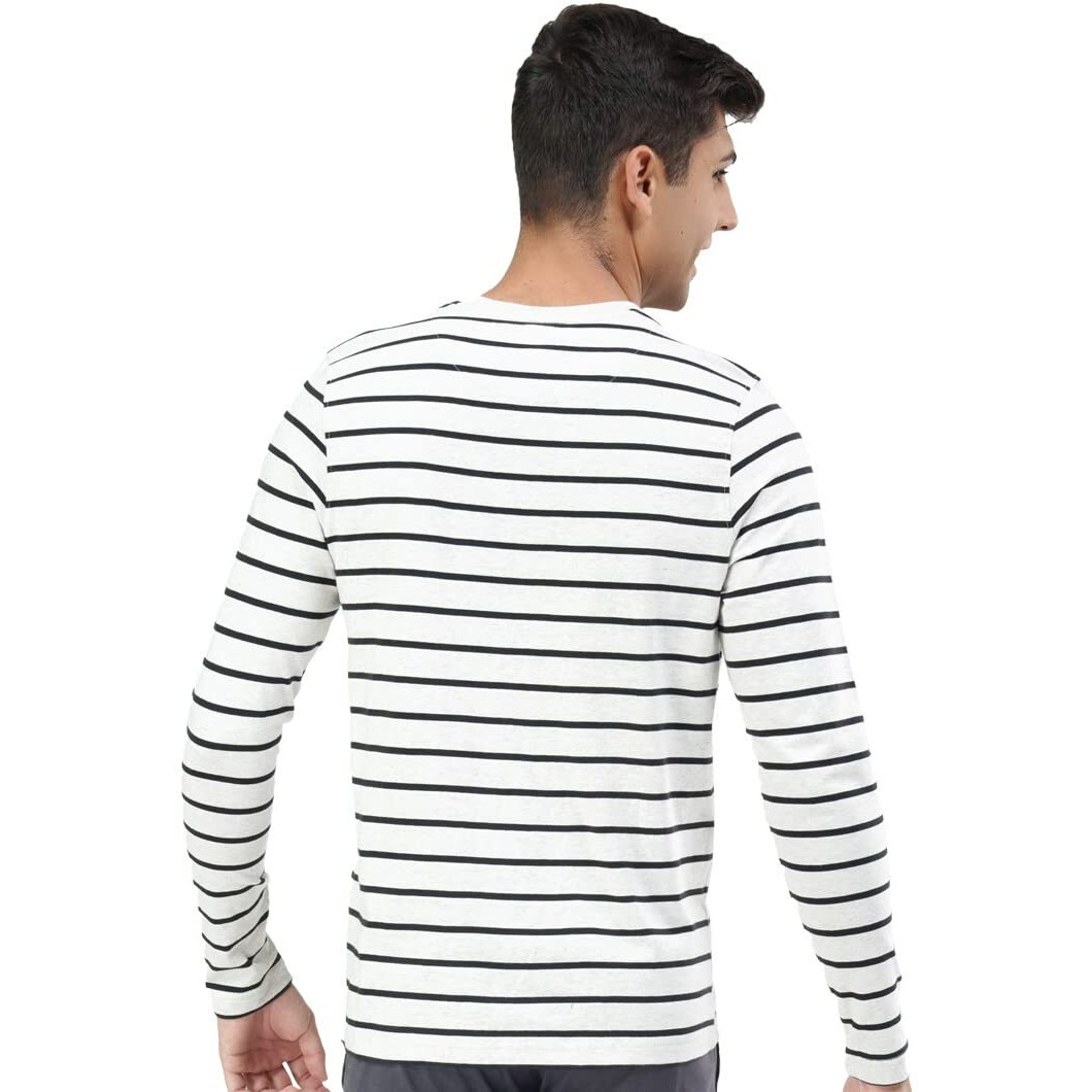 U.S. POLO ASSN. Men Comfort Fit Stripe Cotton I689 Regular Fit T-Shirt - Pack of 1 (Lt.Grey Mel/Black M)