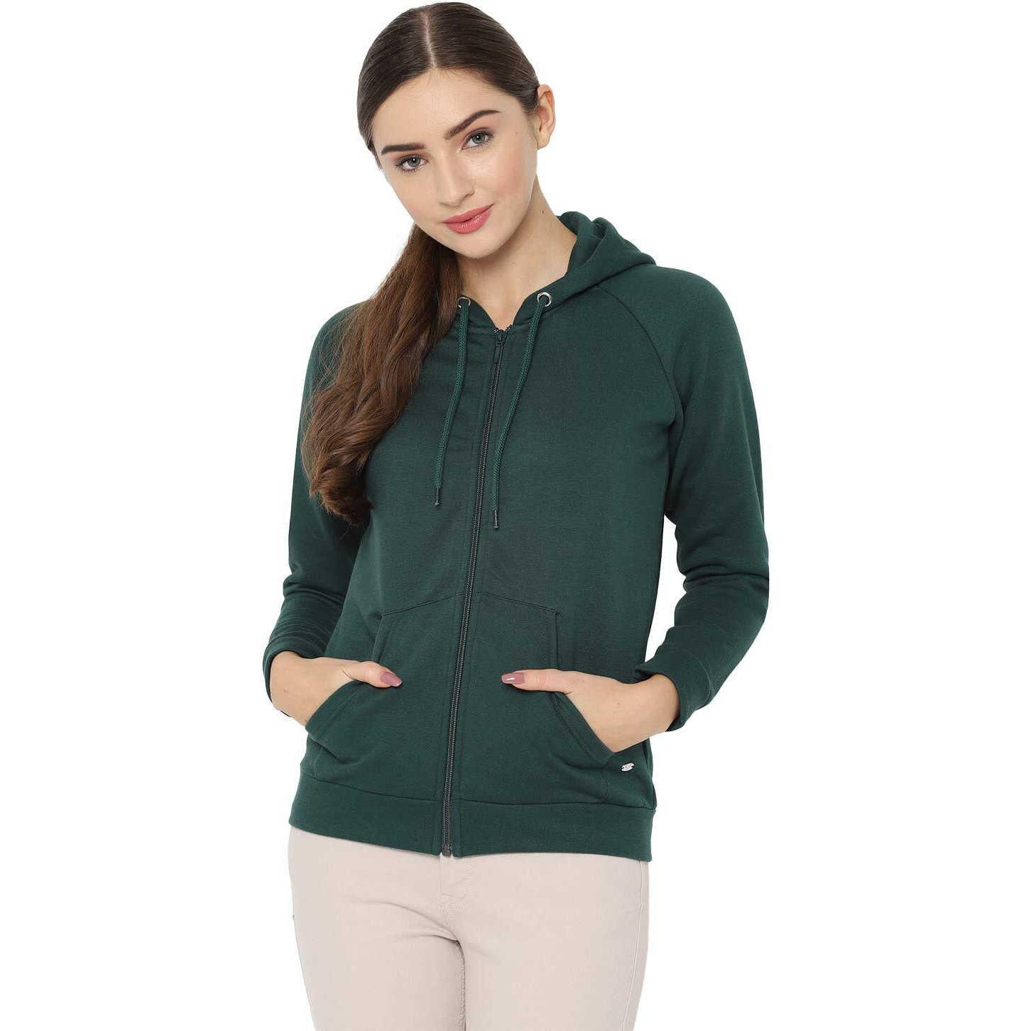 Allen Solly Women's Polyester Blend Hooded and Crew Neck Regular Sweatshirt (AHSTCRGFB21279_Green_S_Green_S)