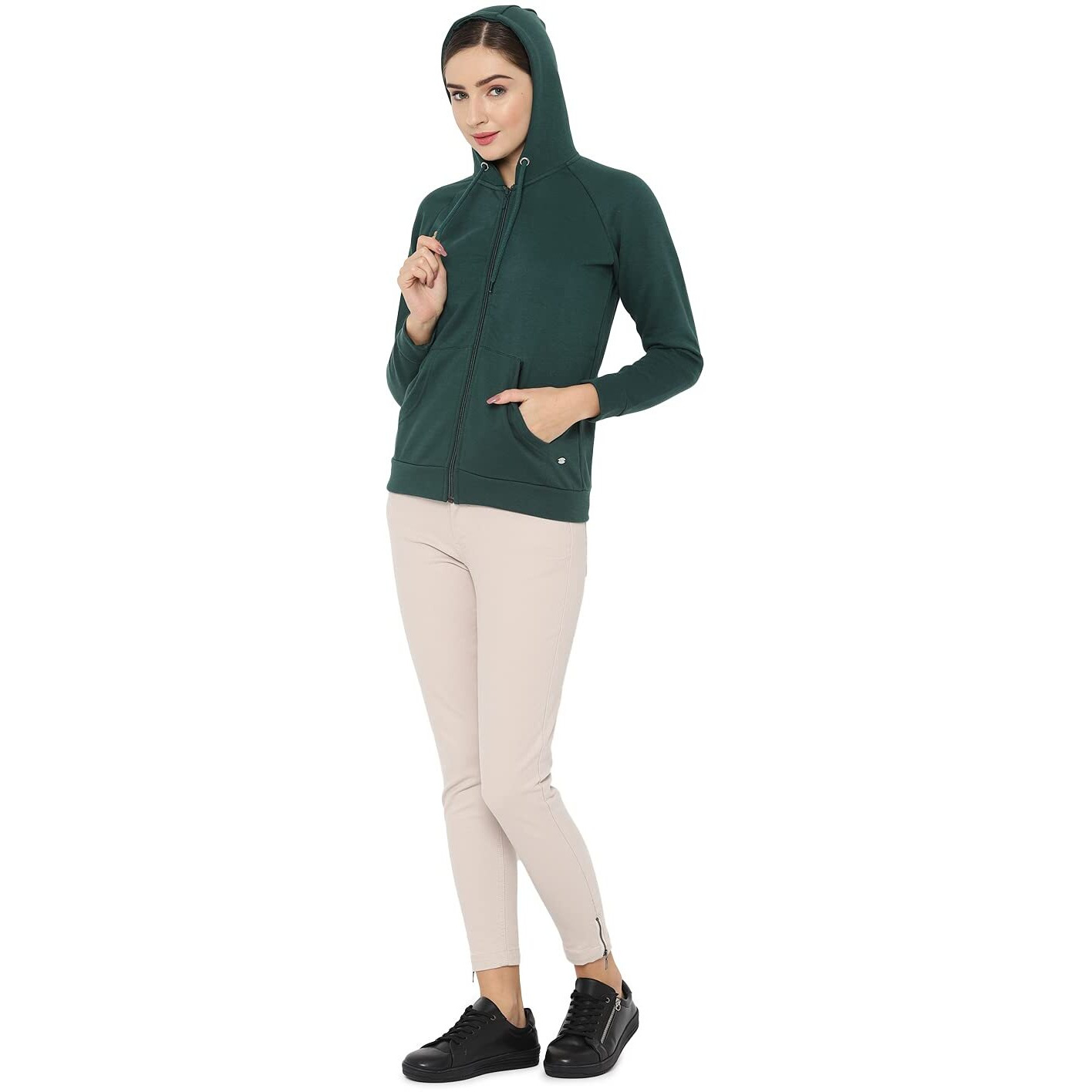 Allen Solly Women's Polyester Blend Hooded and Crew Neck Regular Sweatshirt (AHSTCRGFB21279_Green_S_Green_S)