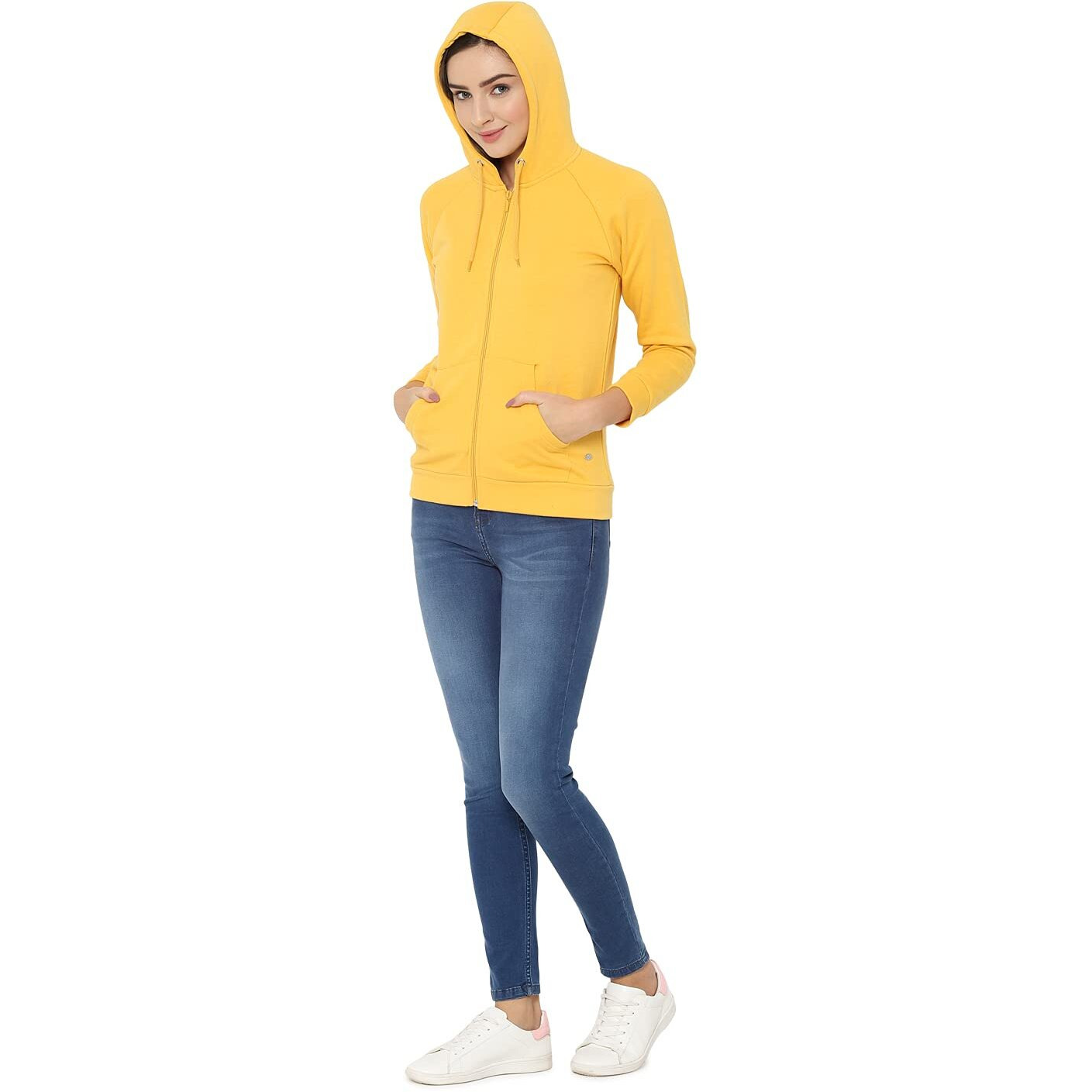 Allen Solly Women's Polyester Blend Hooded and Crew Neck Regular Sweatshirt (AHSTCRGFI52288_Yellow_Medium_Yellow_M)