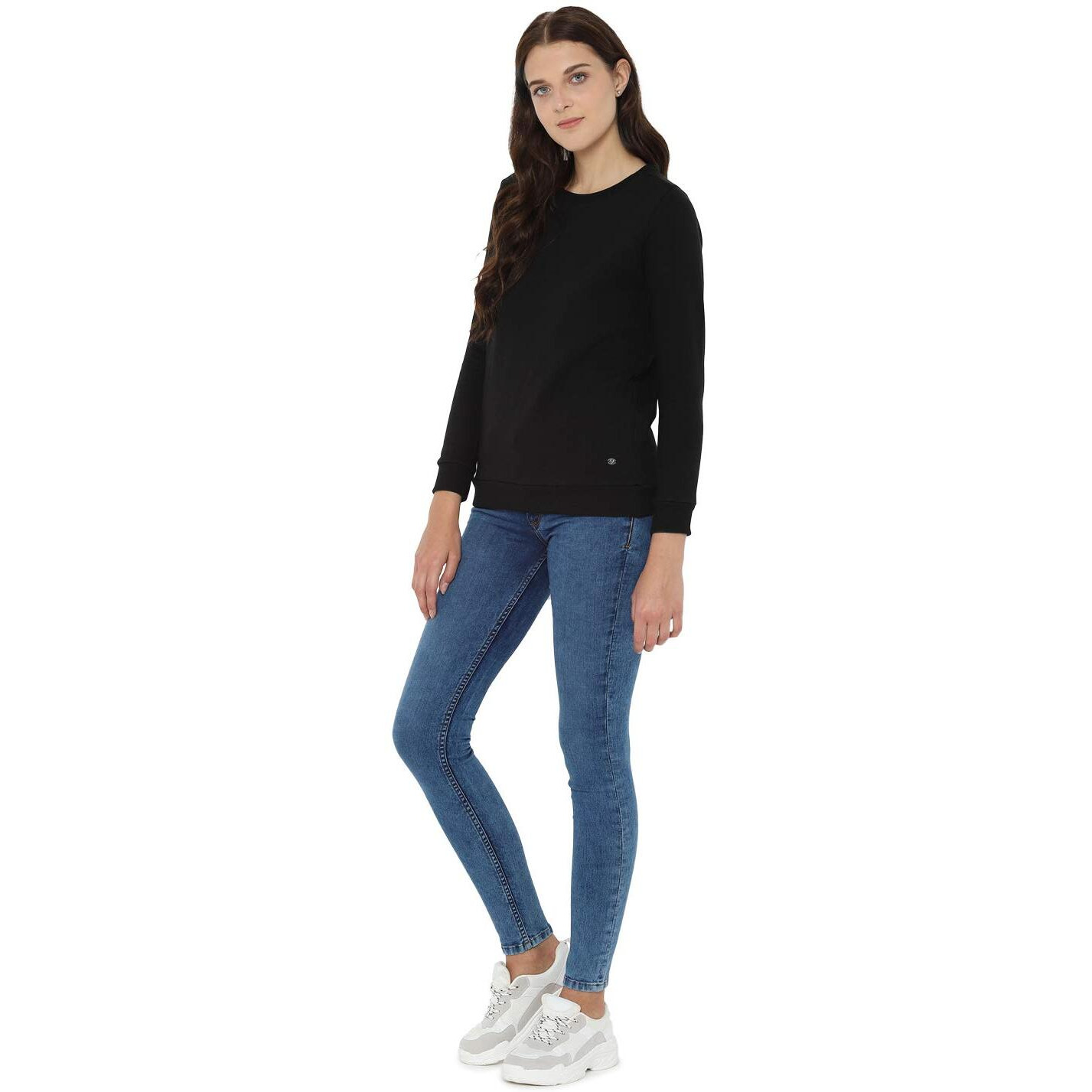 Allen Solly Women's Synthetic Crew Neck Regular Sweatshirt (AHSTCRGFS56736_Black_Large_Black_L)