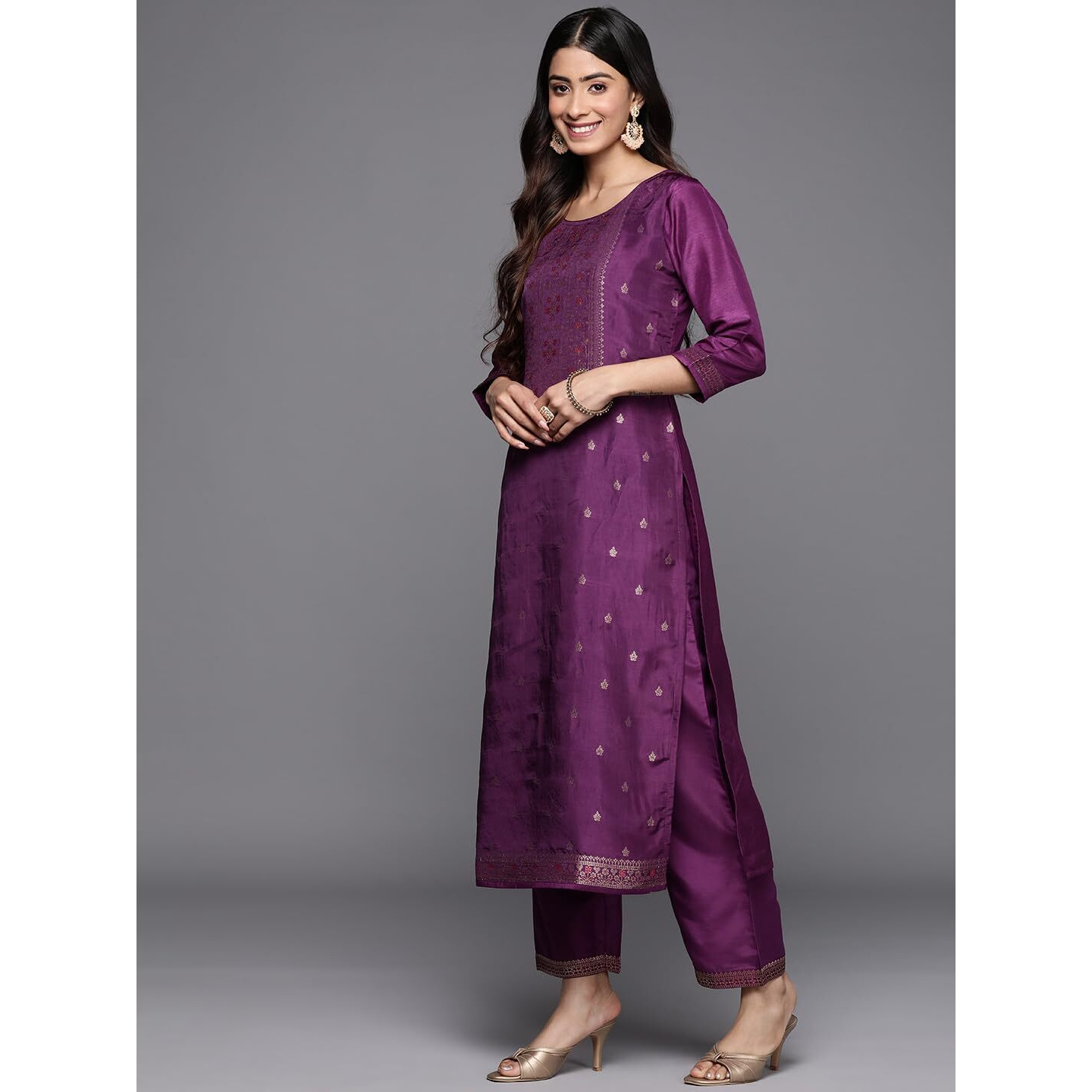 Libas Women's Silk Blend Kurta Sets (38062O_Purple