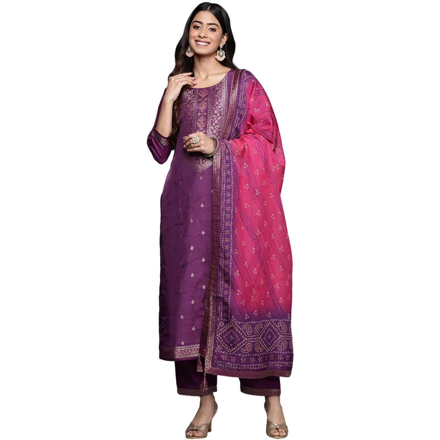 Libas Women's Silk Blend Kurta Sets (38062O_Purple