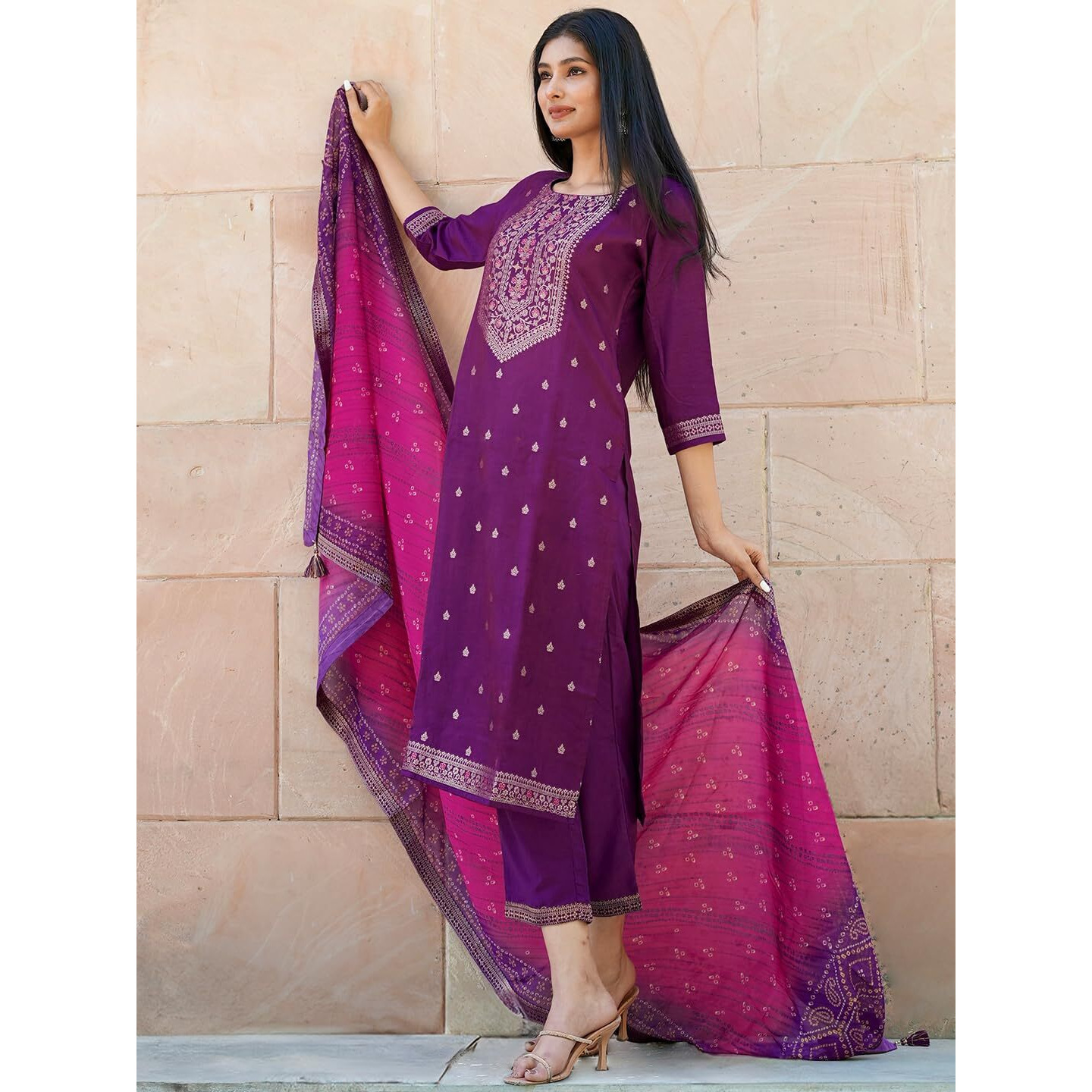 Libas Women's Silk Blend Kurta Sets (38062O_Purple