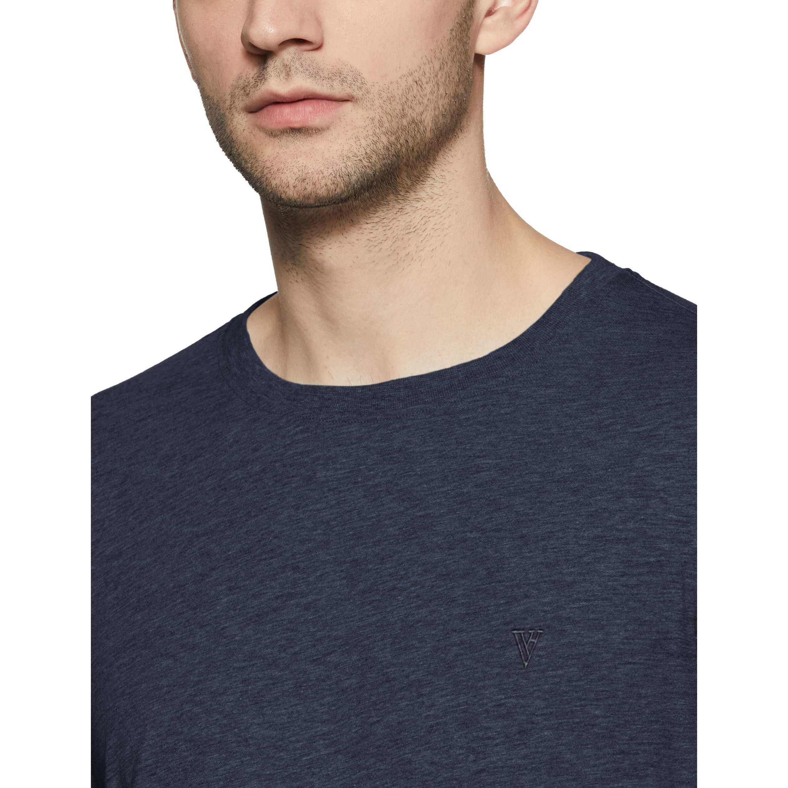 Van Heusen Men Regular Fit Athleisure Anti Bacterial T-Shirt - Smart Tech, Easy Stain Release, Stat_60037_Blue Melange_M