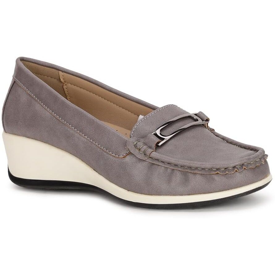 Bata Persia Grey Casual Slipon Open Toe Moccassins Shoes Medium HH 26-50 MM for Women UK Size- 5