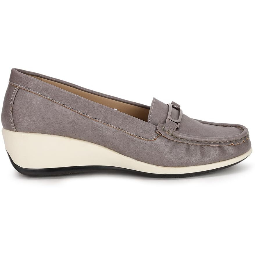 Bata Persia Grey Casual Slipon Open Toe Moccassins Shoes Medium HH 26-50 MM for Women UK Size- 5