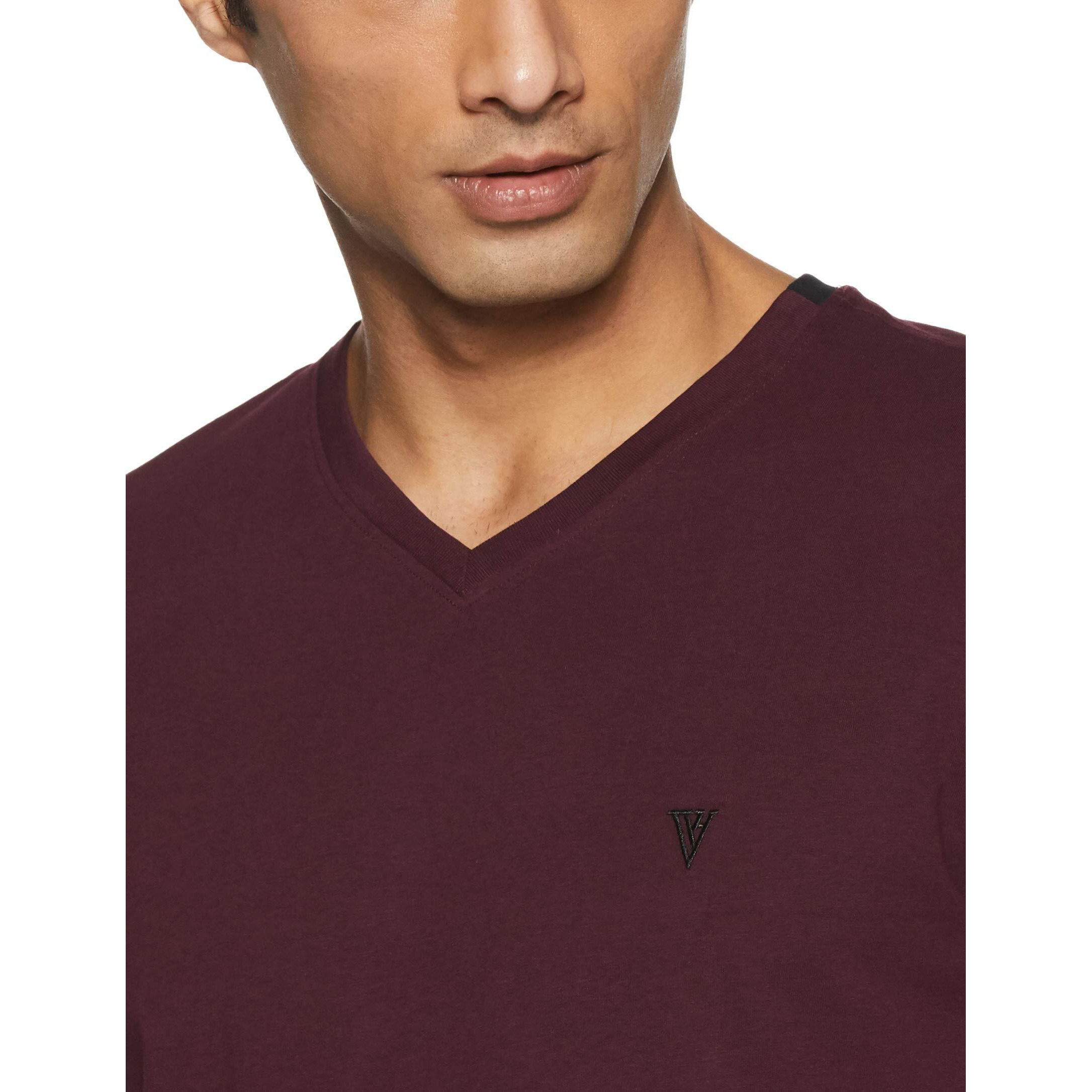 Van Heusen Men Athleisure Smart Tech Regular Fit T-Shirt - Easy Stain Release, Anti Stat, Ultra Soft_60001_Port Wine_M