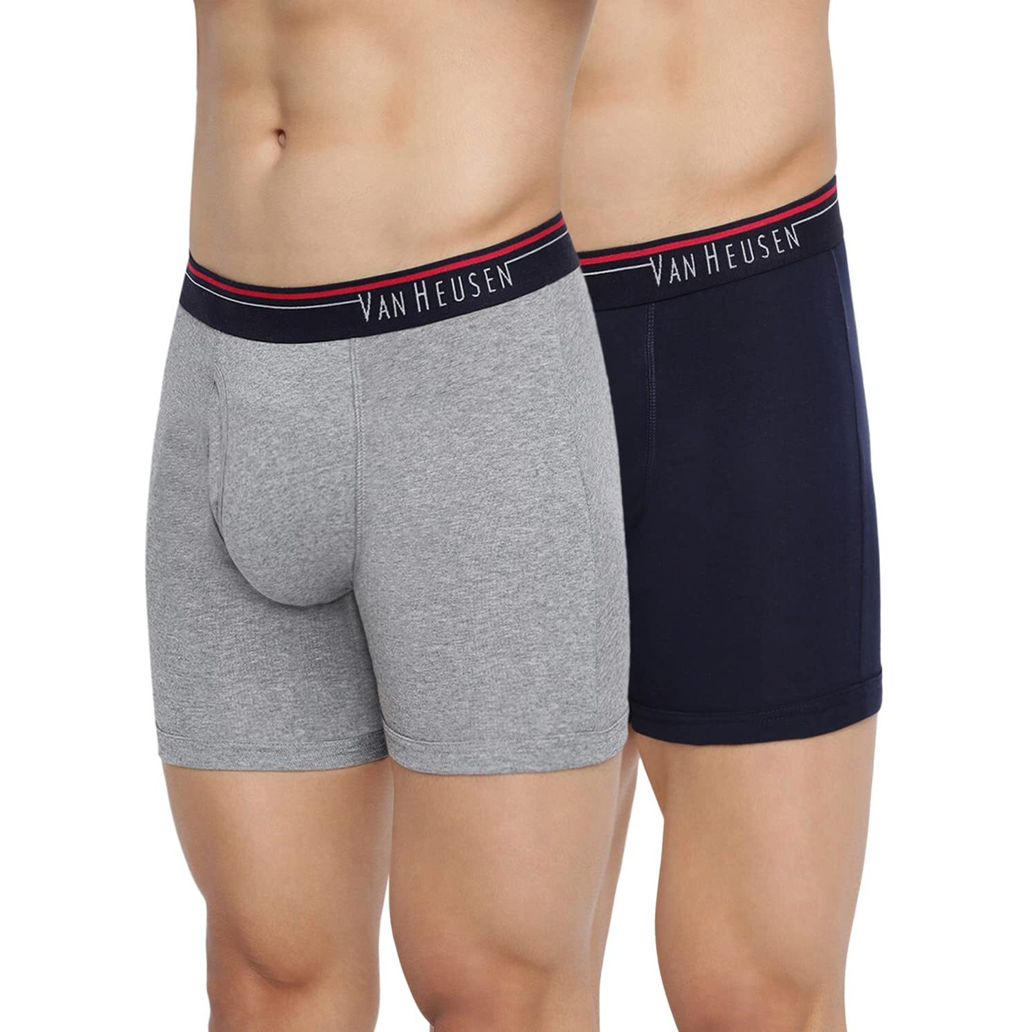 Van Heusen Men Boxer Briefs - 100% Combed Cotton - Pack Of 2 - Anti Bacterial, Colour Fresh, Moisture Wicking_10032_Dark Navy, Grey Mel_L
