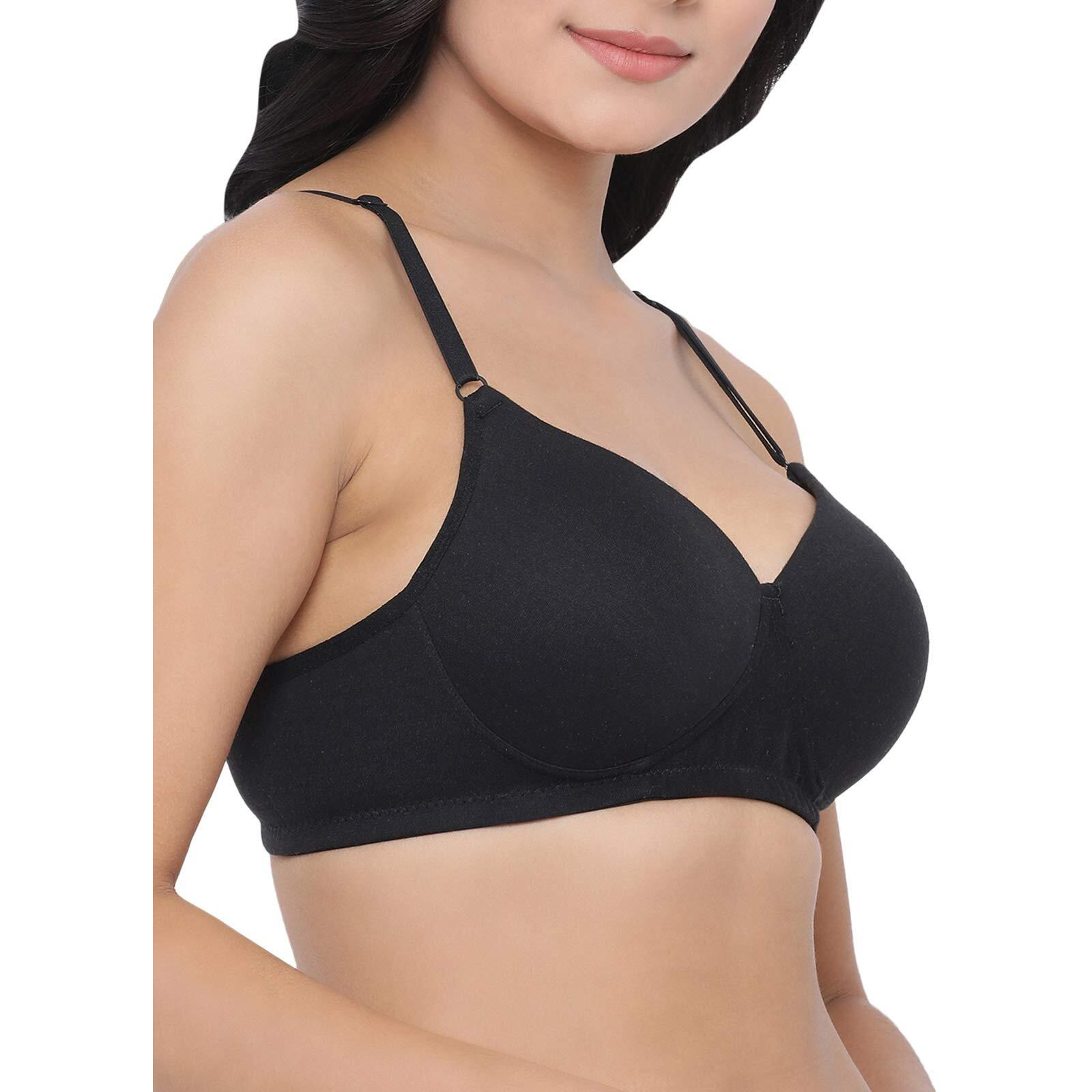 Clovia Women's Cotton Rich Solid Padded Full Cup Wire Free T-Shirt Bra (BR1279P13_Black_38B)