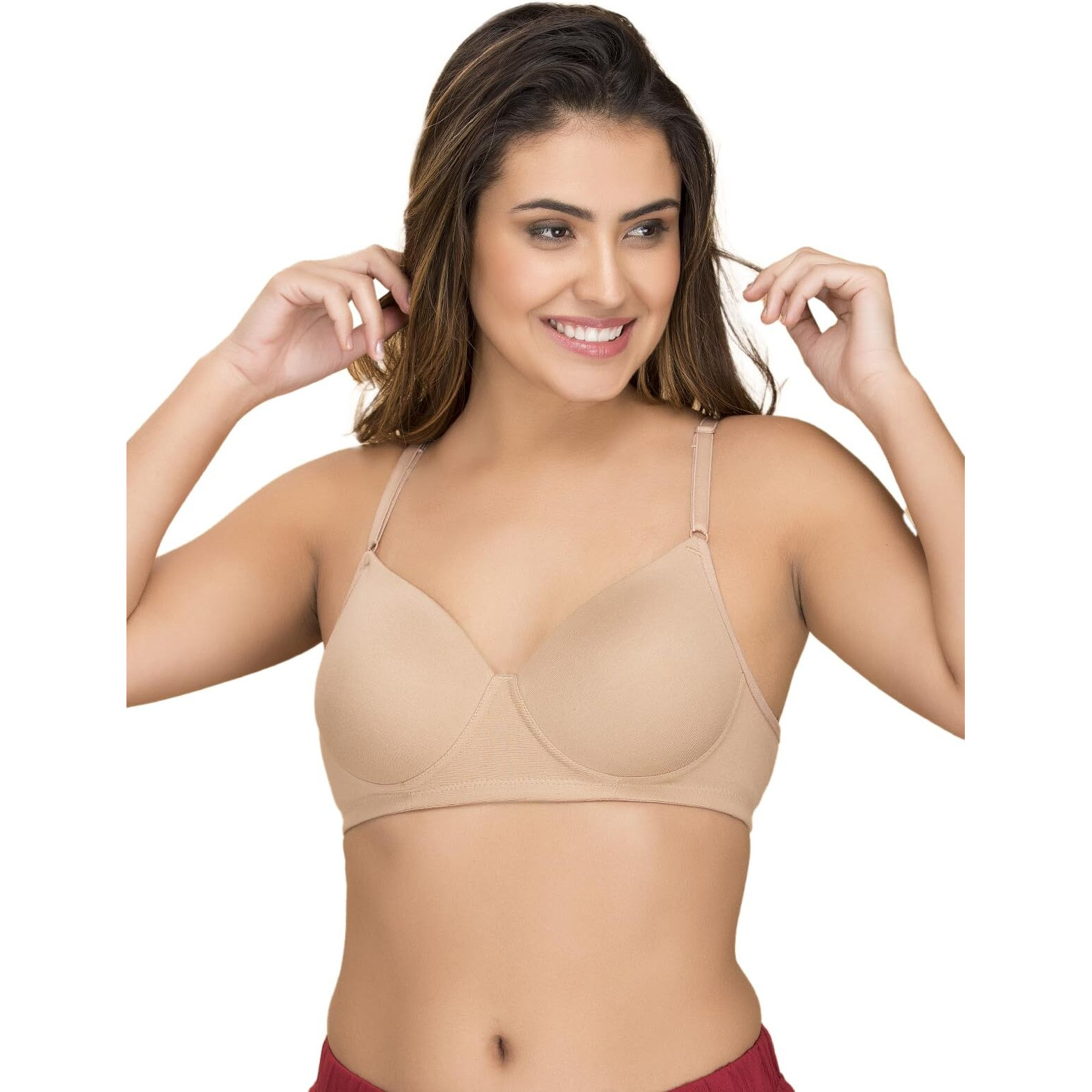 Clovia Women's Cotton Rich Solid Padded Full Cup Wire Free T-Shirt Bra (BR1279P24_Skin_34B)