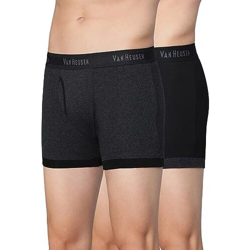 Van Heusen Men Trunks - 100% Combed Cotton - Pack of 2 - Anti Bacterial, Colour Fresh, Moisture Wicking_10044_Anthra Mel, Pure Black_L