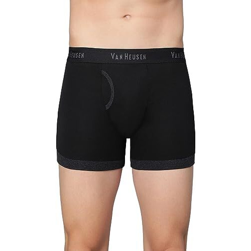 Van Heusen Men Trunks - 100% Combed Cotton - Pack of 2 - Anti Bacterial, Colour Fresh, Moisture Wicking_10044_Anthra Mel, Pure Black_L