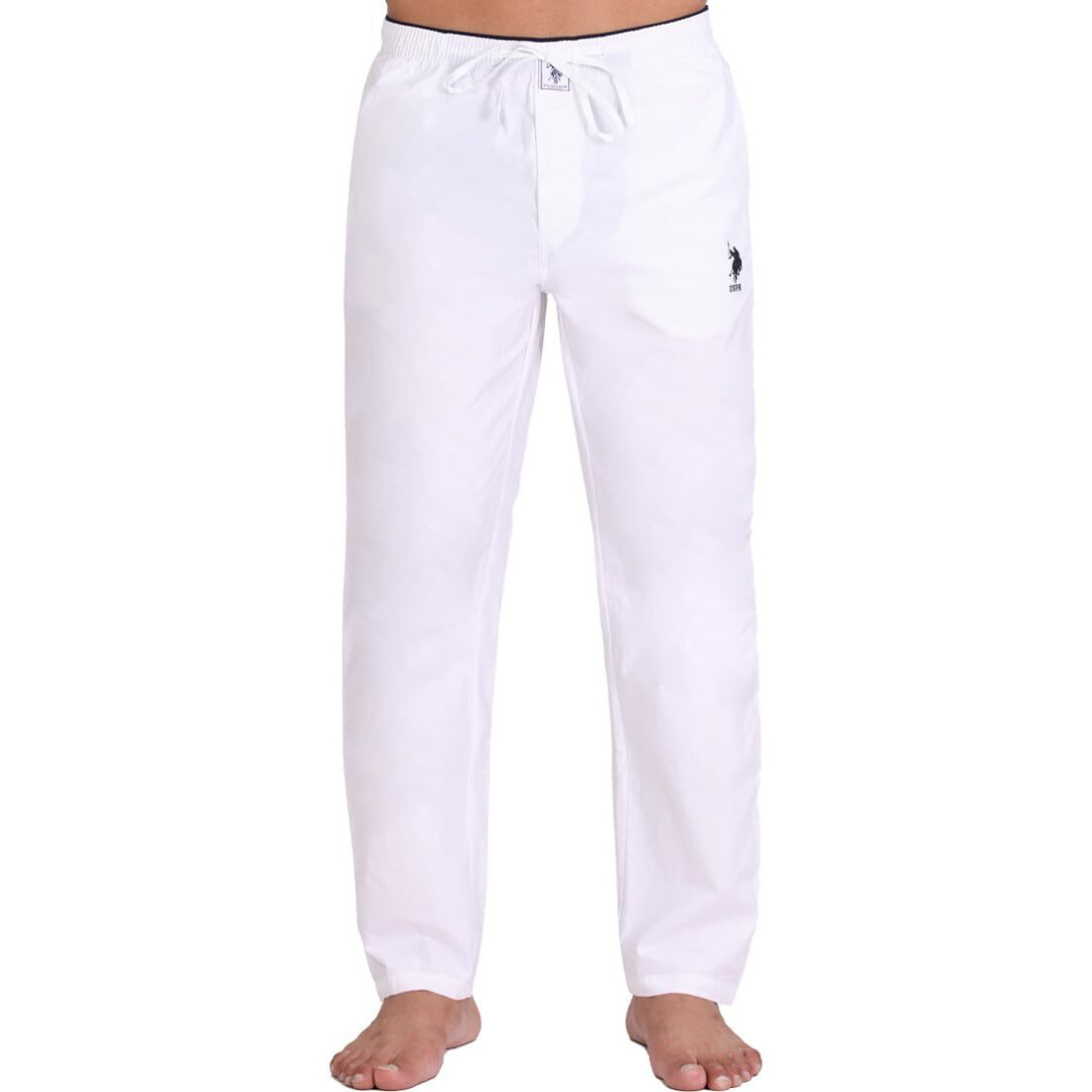 U.S. POLO ASSN. Men Comfort Fit Solid Cotton I690 Casual Style Lounge Pants-Pack of 1 (White M)