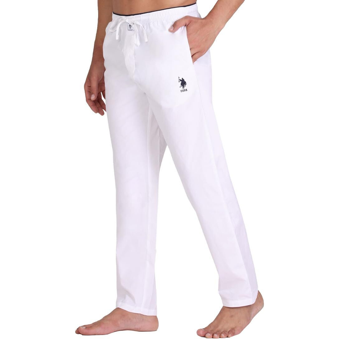 U.S. POLO ASSN. Men Comfort Fit Solid Cotton I690 Casual Style Lounge Pants-Pack of 1 (White M)