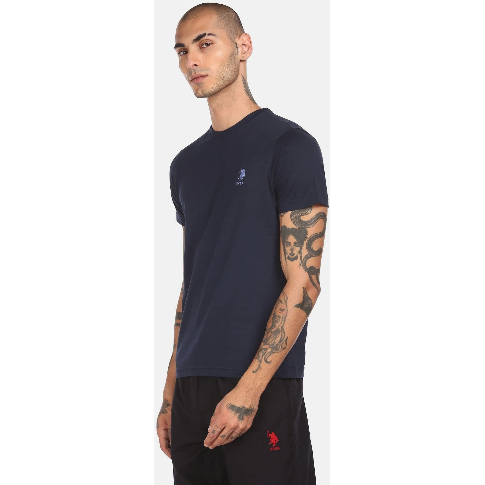 U.S. POLO ASSN. Mens Crew Neck Embroidered Logo I633 Lounge Regular Fit T-Shirt - Pack Of 1 (Navy L)