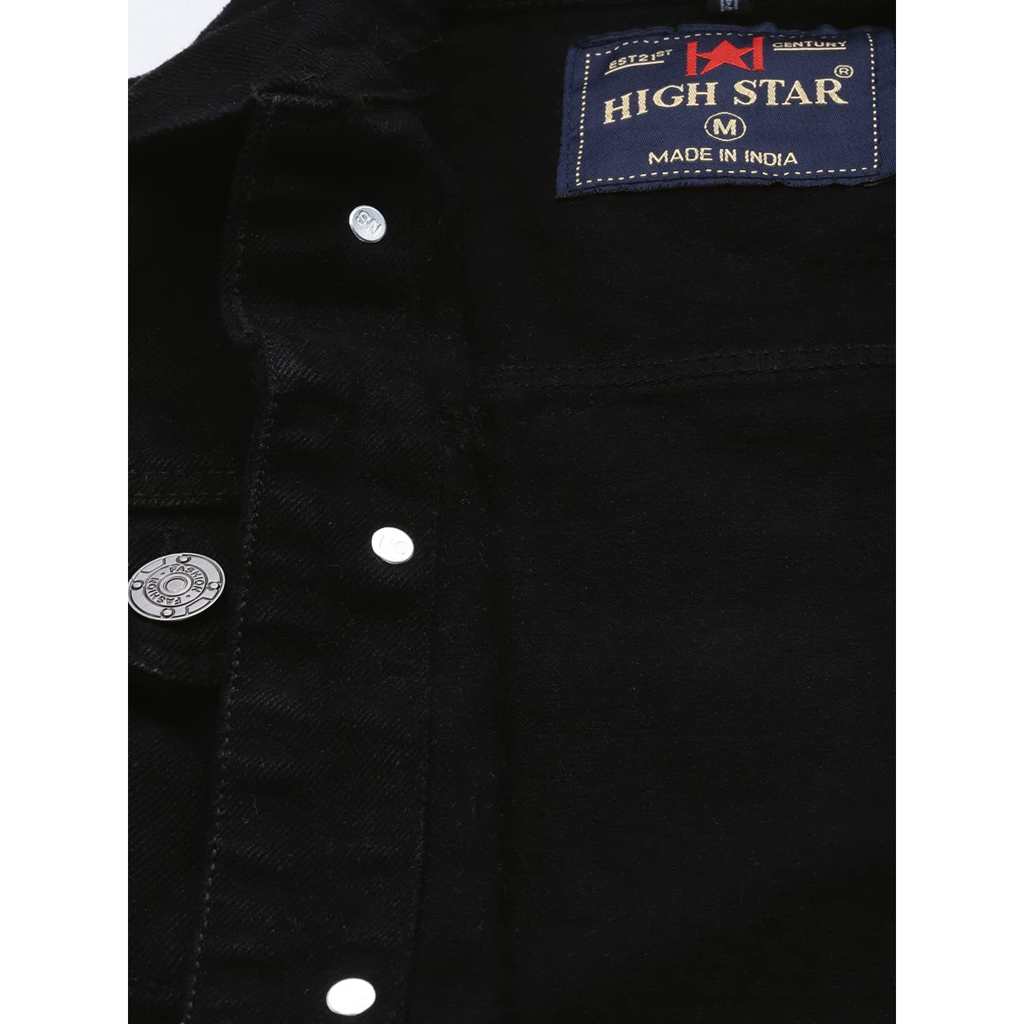 HIGH STAR Men Black Solid Denim Standard Length Jacket, Medium