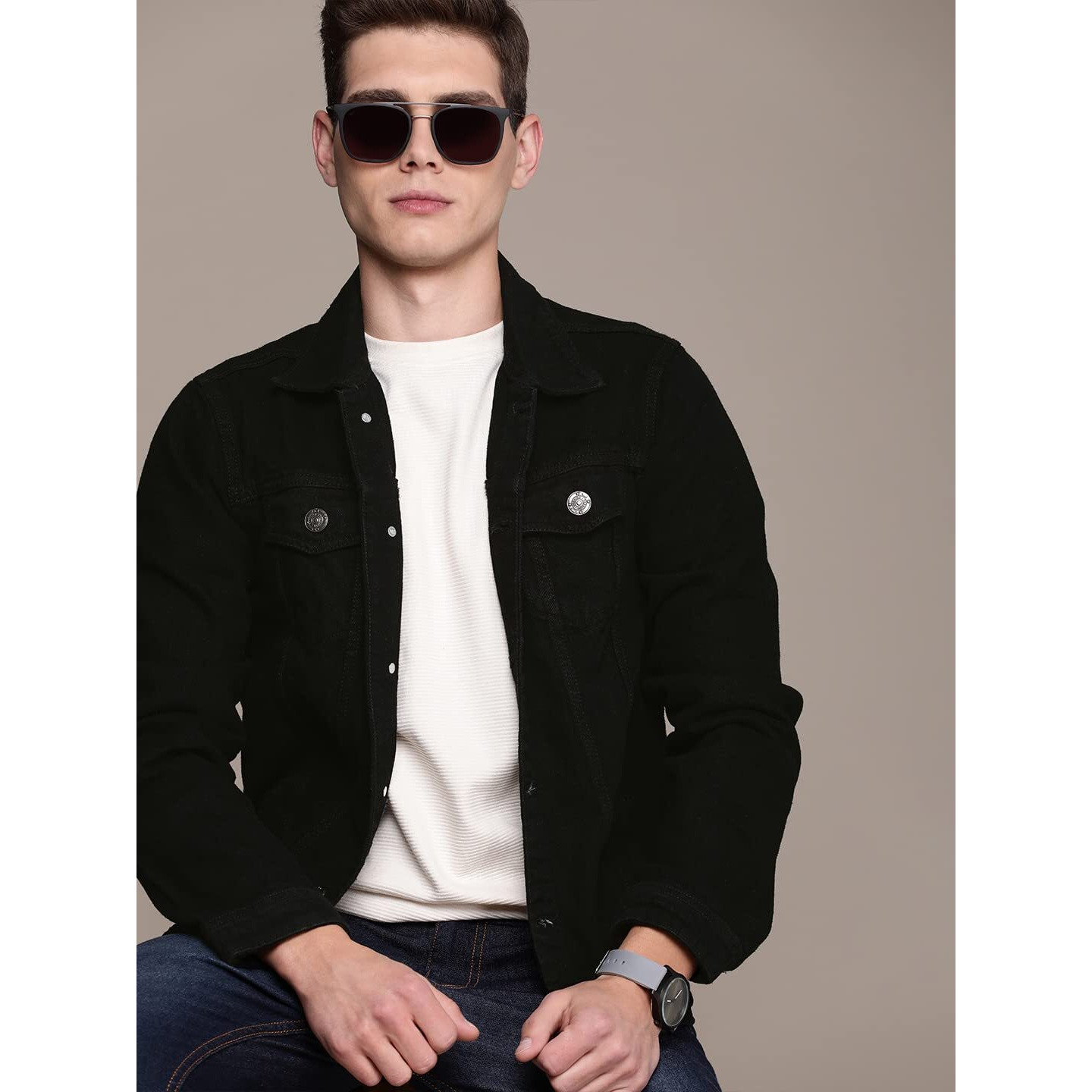 HIGH STAR Men Black Solid Denim Standard Length Jacket, Medium