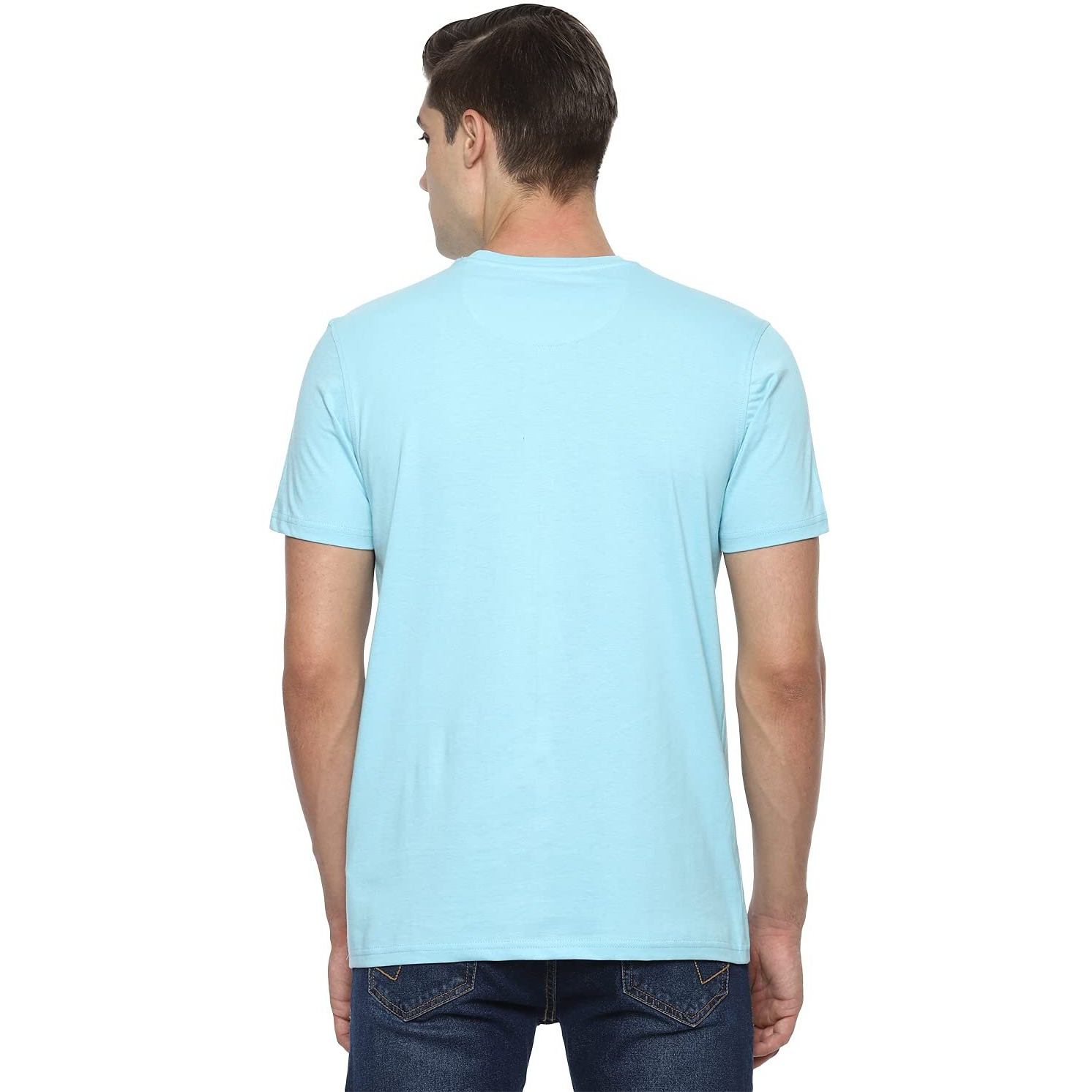 Van Heusen Men's Solid Regular Fit T-Shirt (VSKCURGBZ06257_Multi-Sky M)