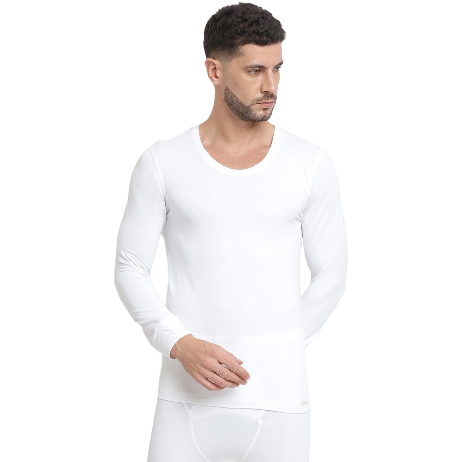Van Heusen Men Thermal Top - Acrylic Blend - Warmtech, Low Neck, Ultra Soft, Extra Warm_71011_Ivory_M