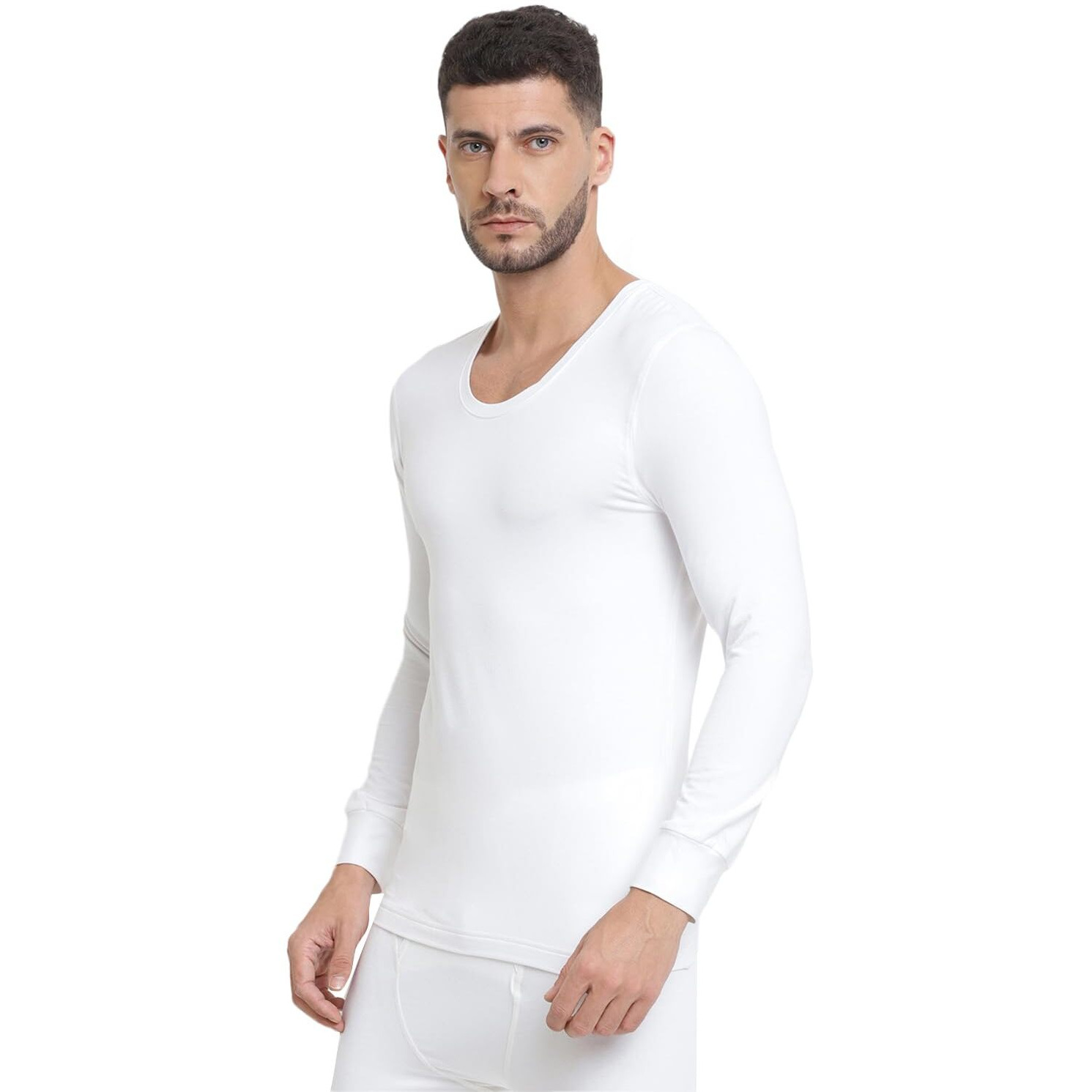 Van Heusen Men Thermal Top - Acrylic Blend - Warmtech, Low Neck, Ultra Soft, Extra Warm_71011_Ivory_M