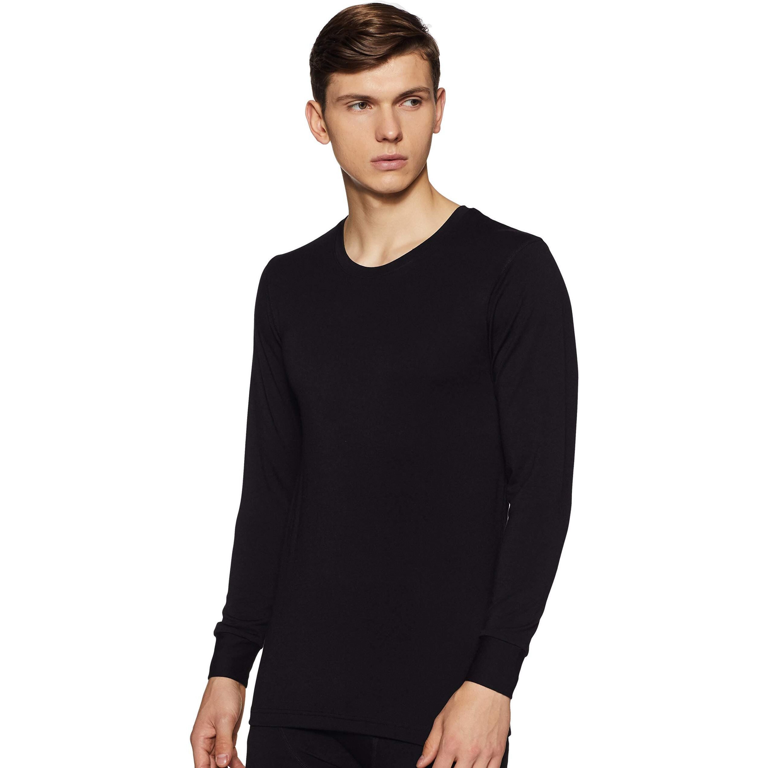 Van Heusen Skinny Fit Men Thermal Top - Acrylic Blend - Warmtech, Low Neck, Ultra Soft, Extra Warm_71011_Black_M