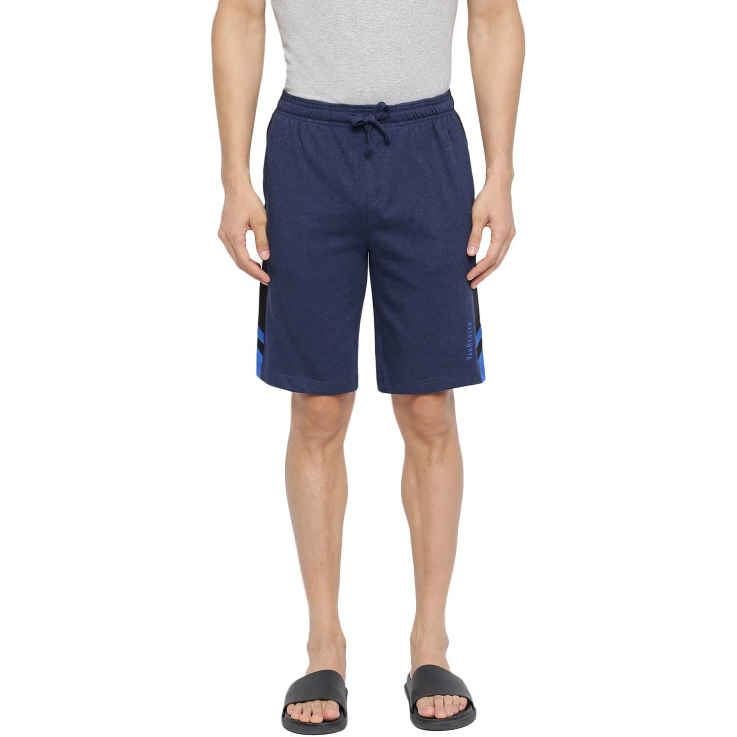 Van Heusen Athleisure Men Knit Shorts - Cotton Rich - Smart Tech, Easy Stain Release, Anti Stat, Ultra Soft, Moisture Wicking Blue Melange