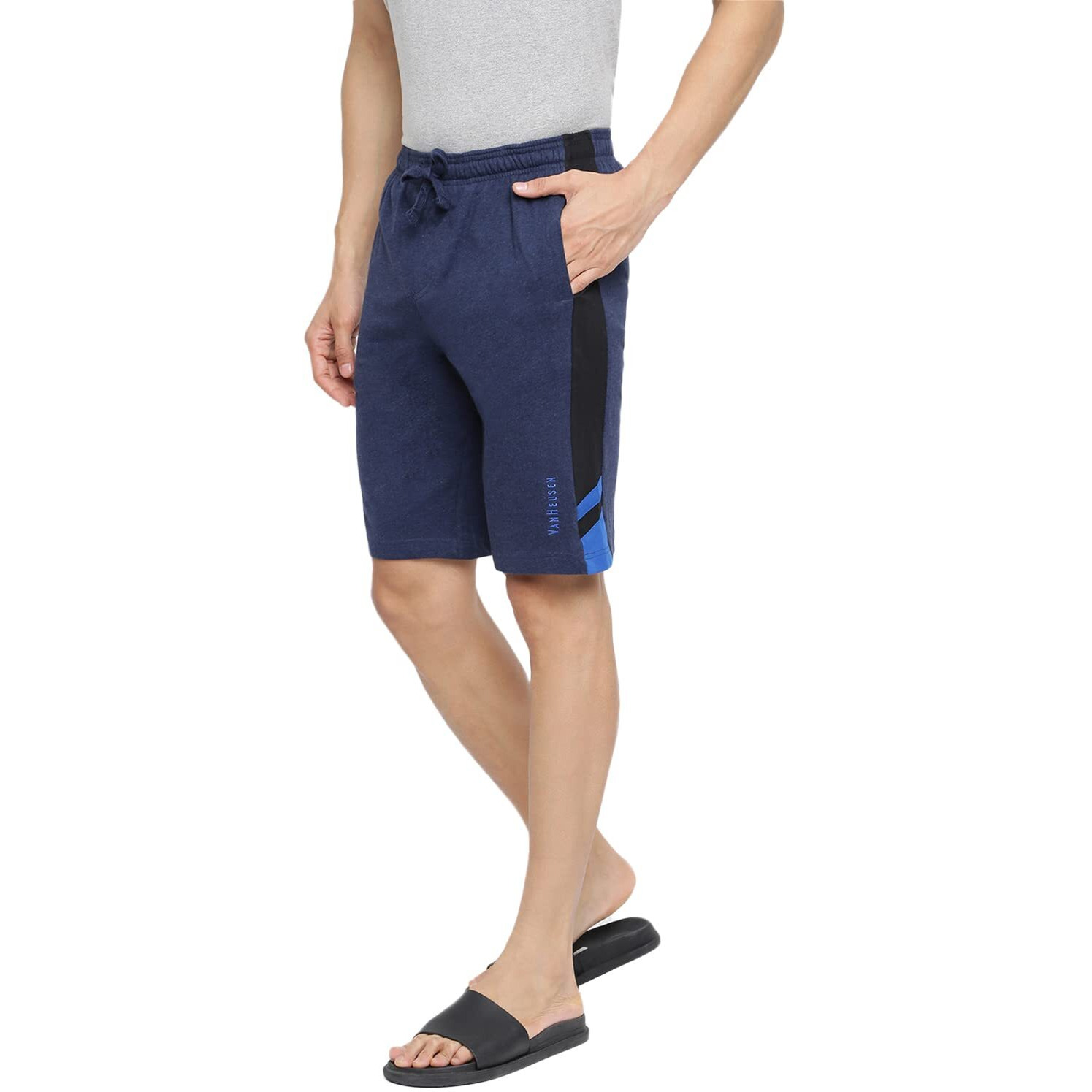 Van Heusen Athleisure Men Knit Shorts - Cotton Rich - Smart Tech, Easy Stain Release, Anti Stat, Ultra Soft, Moisture Wicking Blue Melange