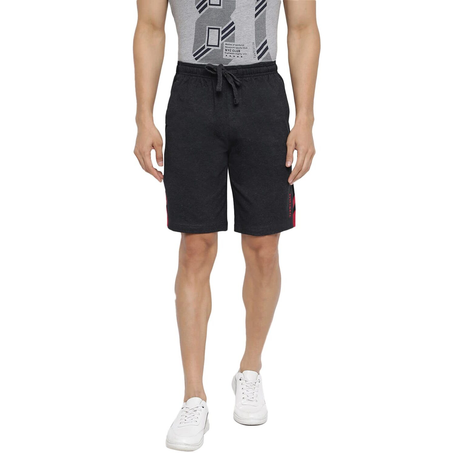 Van Heusen Athleisure Men Knit Shorts - Cotton Rich - Smart Tech, Easy Stain Release, Anti Stat, Ultra Soft, Moisture Wicking Charcoal Melange