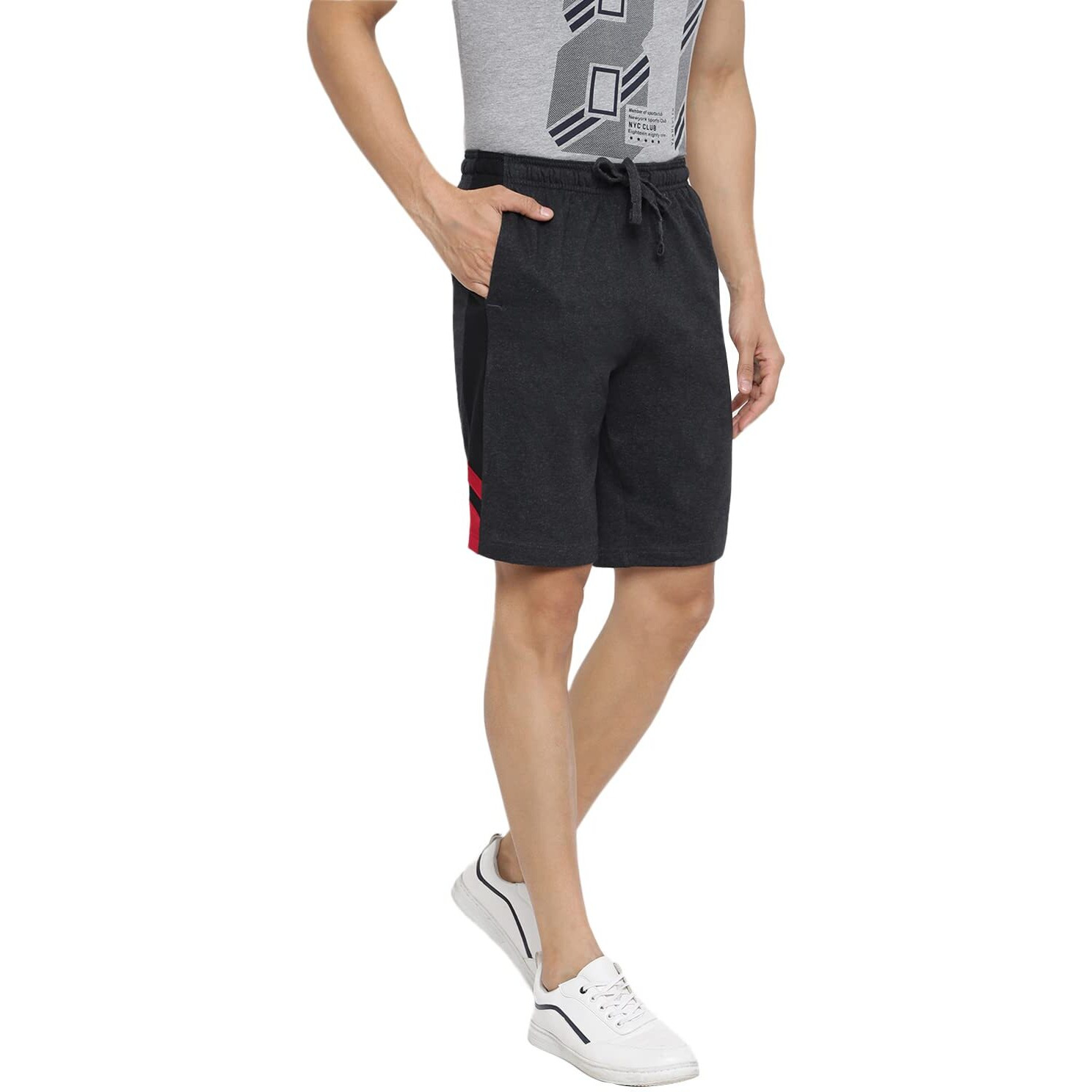Van Heusen Athleisure Men Knit Shorts - Cotton Rich - Smart Tech, Easy Stain Release, Anti Stat, Ultra Soft, Moisture Wicking Charcoal Melange