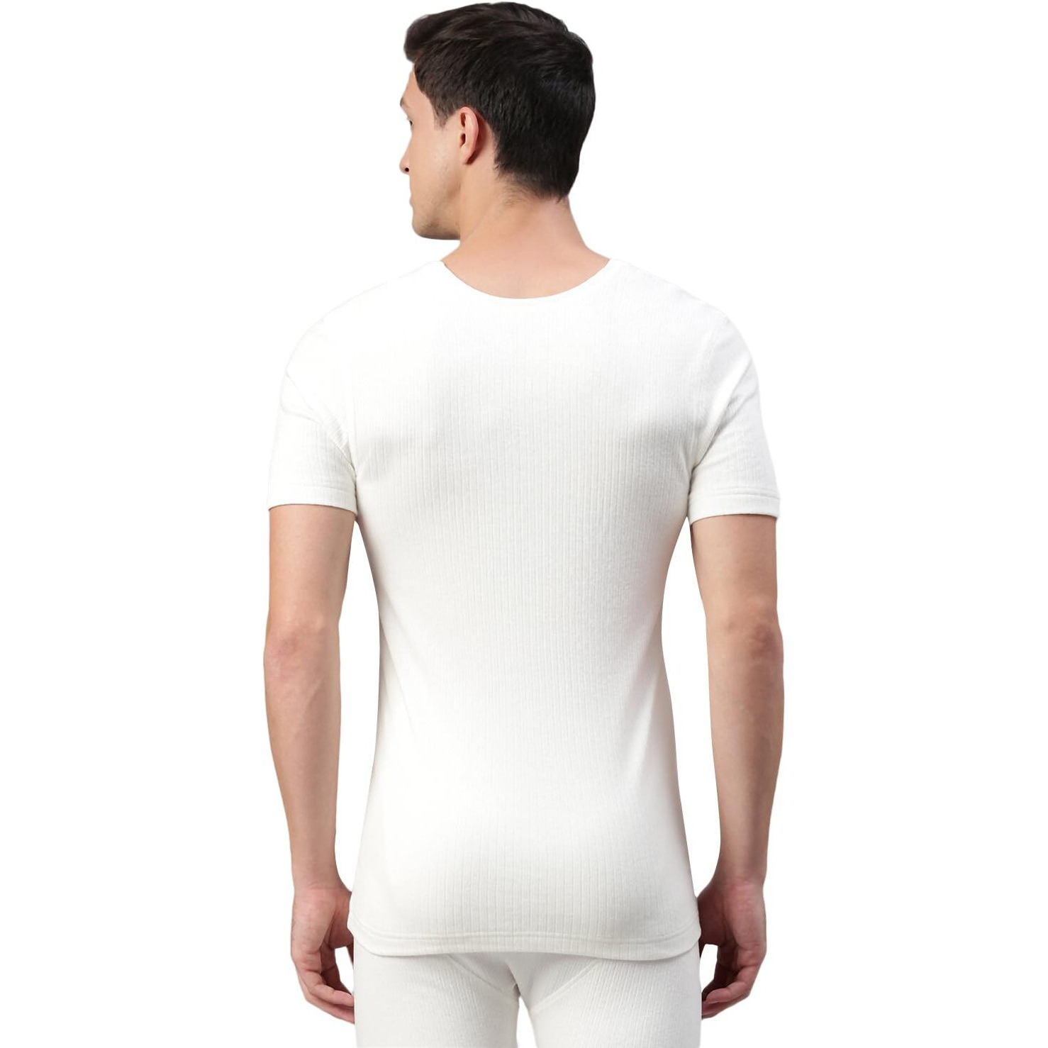 Van Heusen Men Thermal Skinny Fit Top-Cotton Viscose Blend-Anti Bacterial, Low Neck, Short Sleeve_71001_Ivory_M