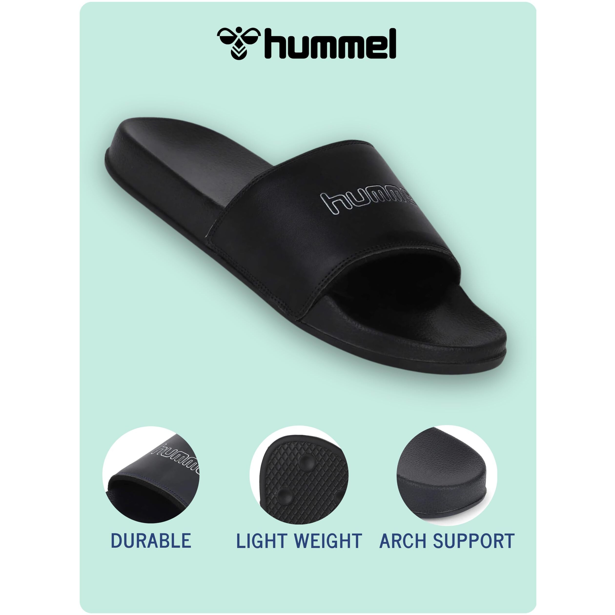 hummel CLASSIC MEN SLIDERS Comfortable Cushioned Sole Arch Support Durable Lightweight Flexible Trendy Style Flip flops and Slippers Slides for Men Daily use Chappal - UK 9