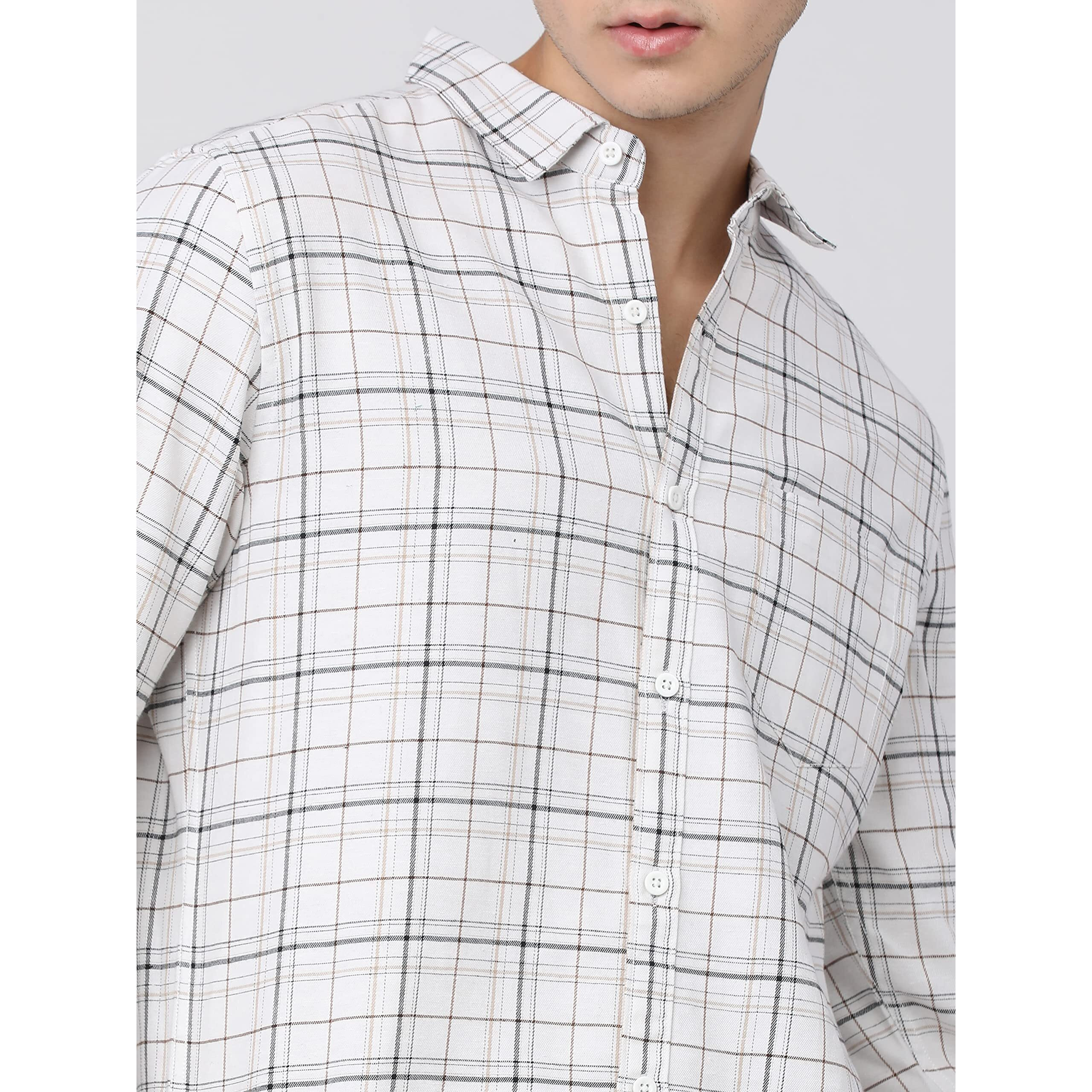 KETCH Men's Letter Print Straight Fit Regular Fit Shirt (Khsh000333_White/Beige M)