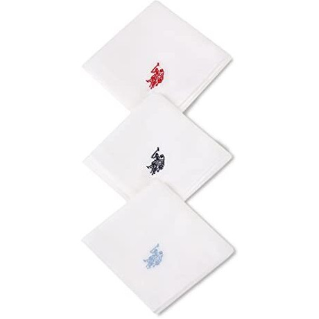 U.S. POLO ASSN. Men Pure Cotton Brand Logo Casual Style Handkerchief - Pack Of 3, White