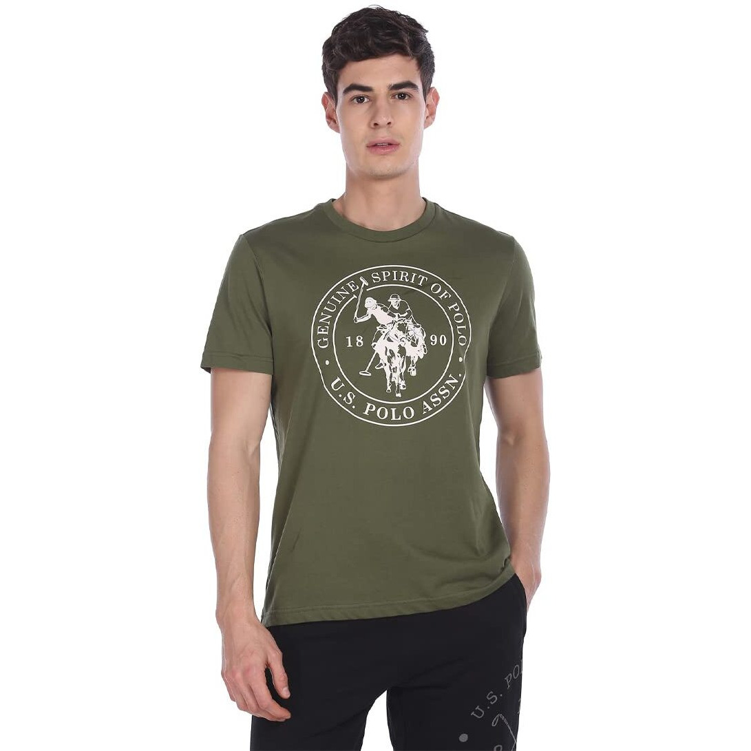 U.S. POLO ASSN. Men Comfort Fit Solid Cotton I643 Regular Fit T-Shirt - Pack Of 1 (Olive L)