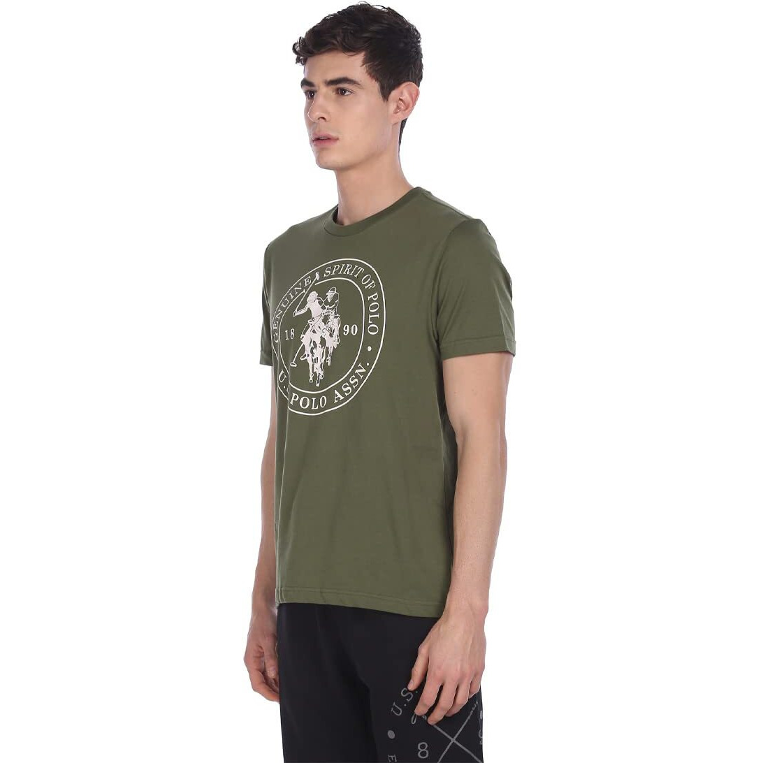 U.S. POLO ASSN. Men Comfort Fit Solid Cotton I643 Regular Fit T-Shirt - Pack Of 1 (Olive L)