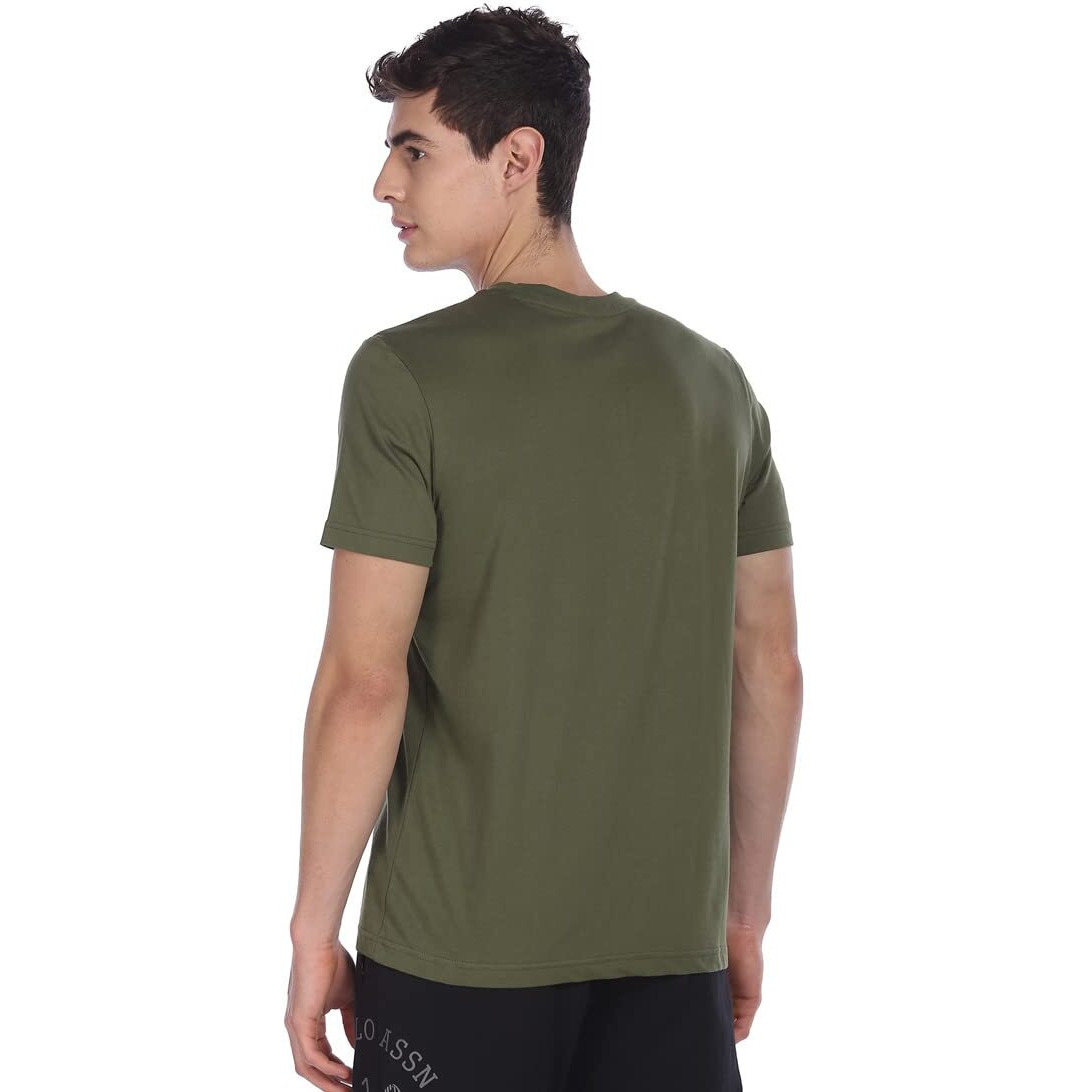 U.S. POLO ASSN. Men Comfort Fit Solid Cotton I643 Regular Fit T-Shirt - Pack Of 1 (Olive L)