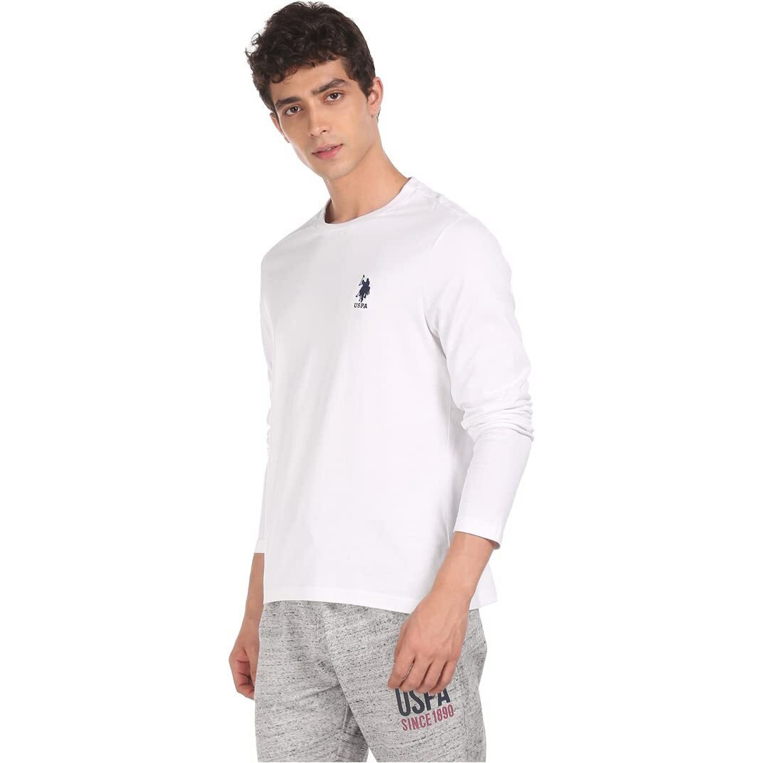 U.S. POLO ASSN. Men Pure Cotton Long Sleeve Solid I693 Regular Fit T-Shirt - Pack of 1 (White M)