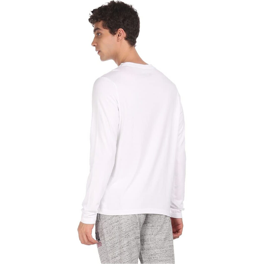 U.S. POLO ASSN. Men Pure Cotton Long Sleeve Solid I693 Regular Fit T-Shirt - Pack of 1 (White M)