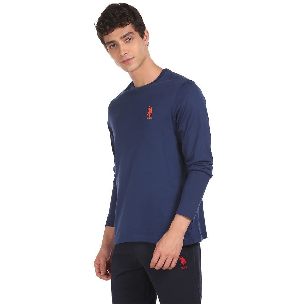 U.S. POLO ASSN. Men Pure Cotton Long Sleeve Solid I693 Regular Fit T-Shirt - Pack of 1 (Mid Blue L)