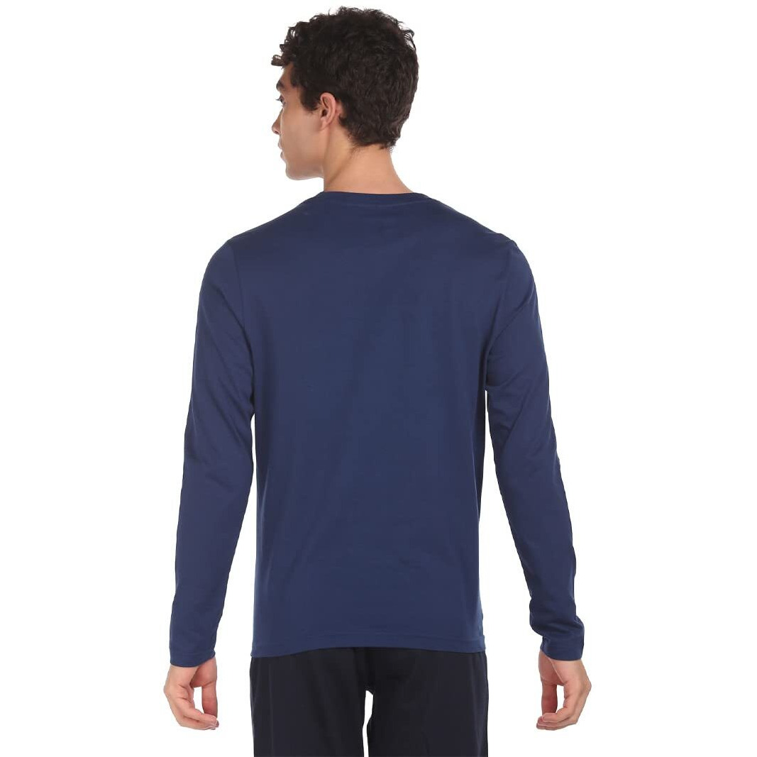 U.S. POLO ASSN. Men Pure Cotton Long Sleeve Solid I693 Regular Fit T-Shirt - Pack of 1 (Mid Blue L)