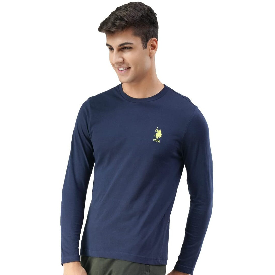 U.S. POLO ASSN. Men Pure Cotton Long Sleeve Solid I693 Crew Neck, Regular, Sweat Shirt T-Shirt - Pack of 1 (Navy L)