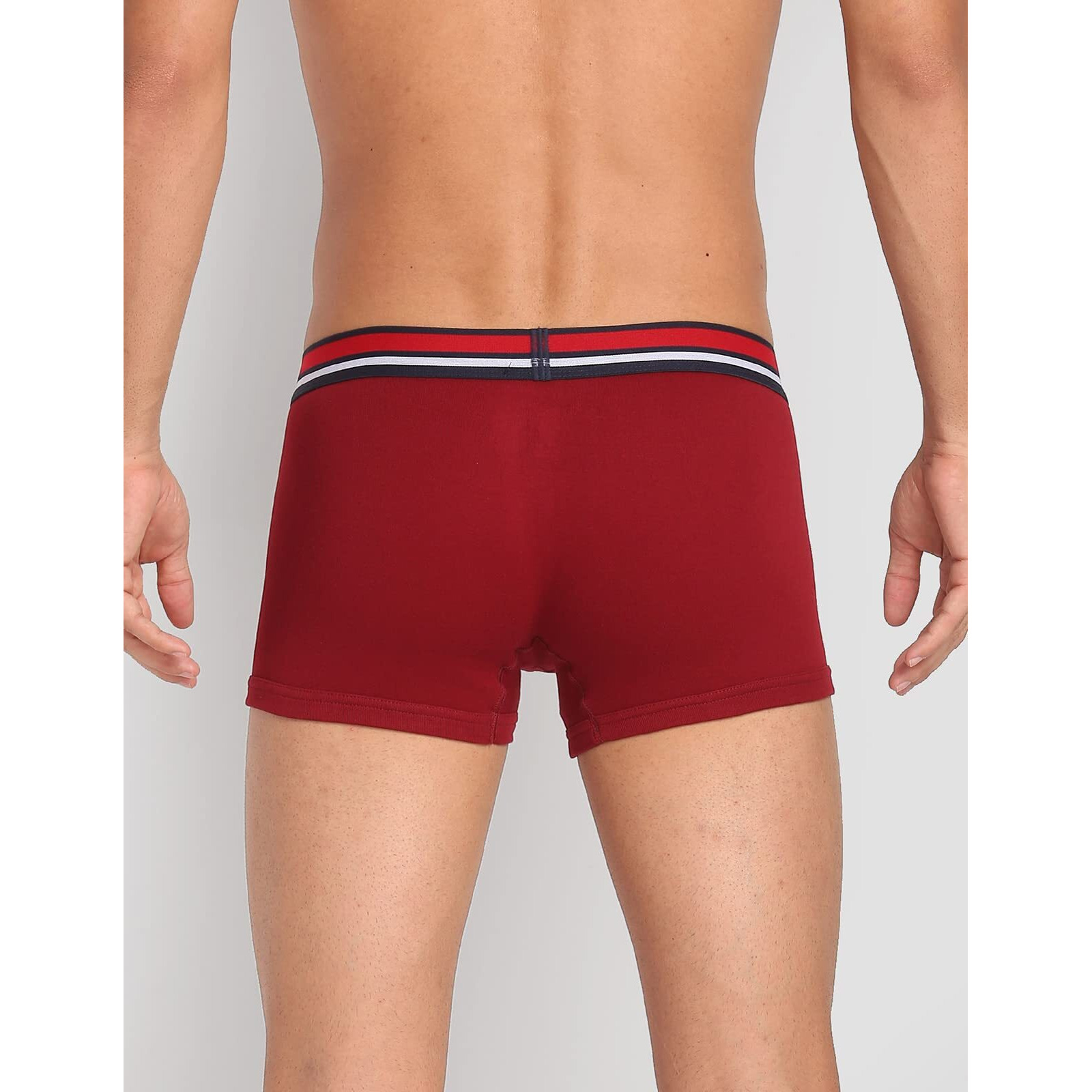 U.S. Polo Assn. Mens Antibacterial Branded Waist I641 Cotton Trunks - Pack Of 2 (WINE/BLACK M)