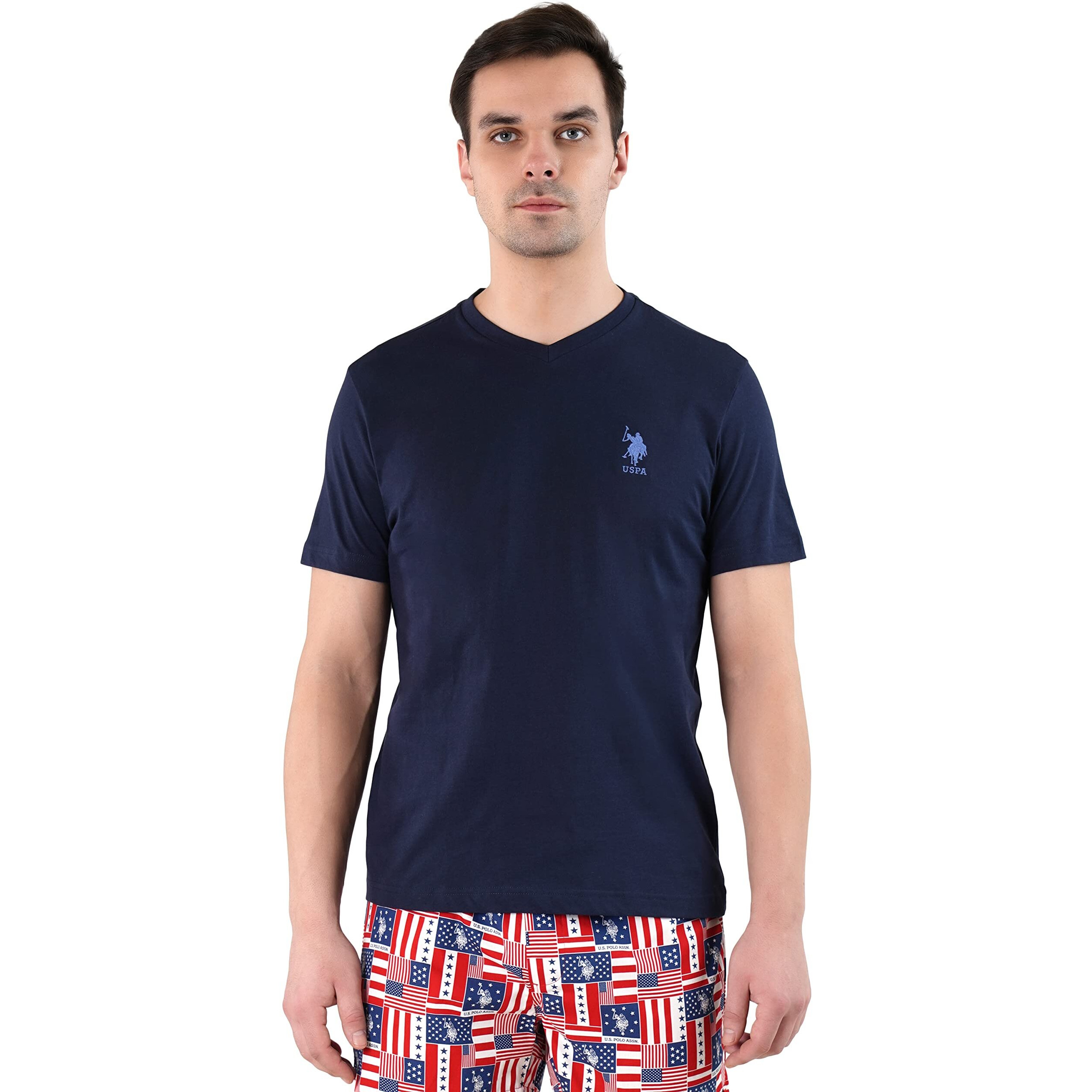 U.S. POLO ASSN. Men's Regular Fit V-Neck Embroidered Logo I638 Lounge T-Shirt - Pack Of 1 (Navy S)