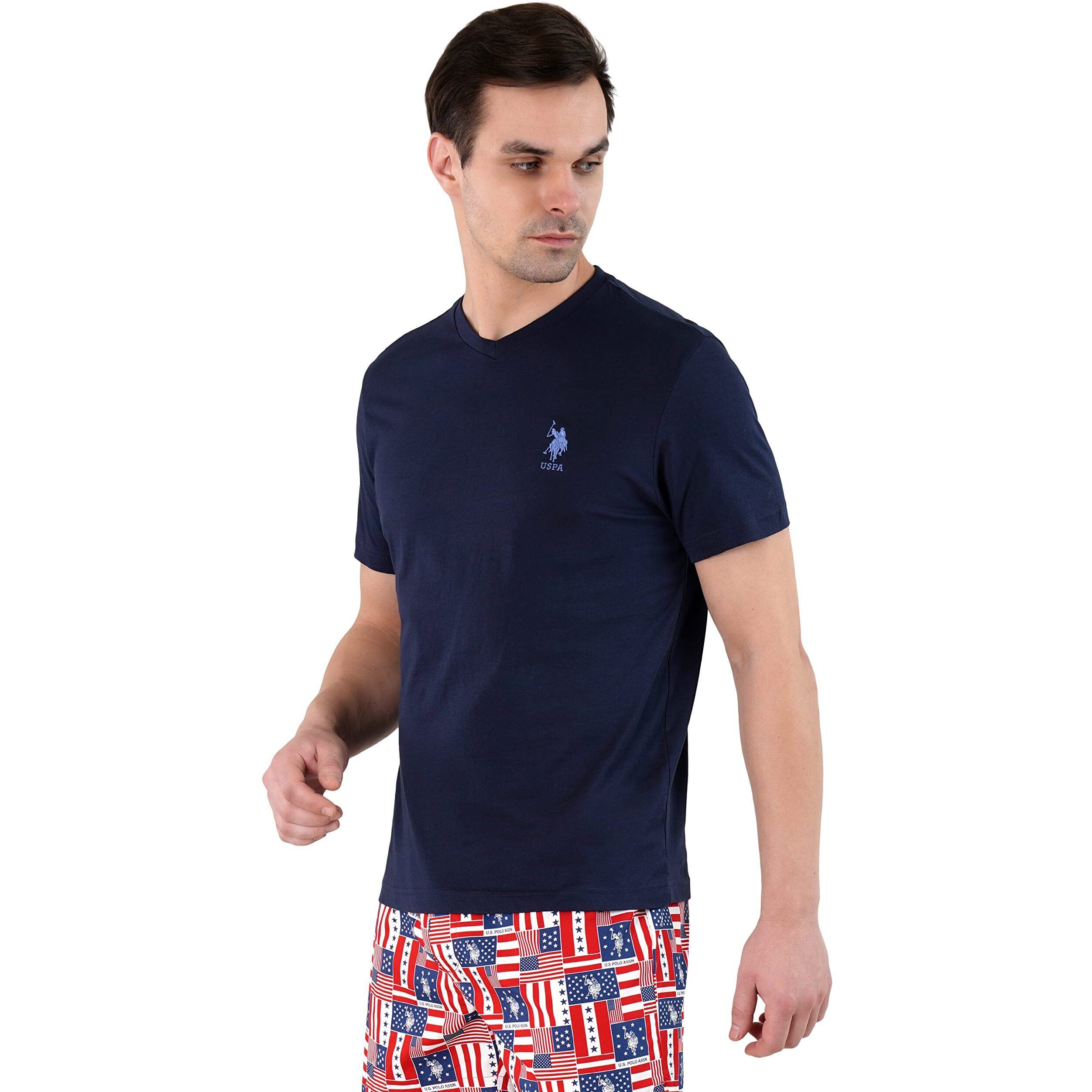 U.S. POLO ASSN. Men's Regular Fit V-Neck Embroidered Logo I638 Lounge T-Shirt - Pack Of 1 (Navy S)