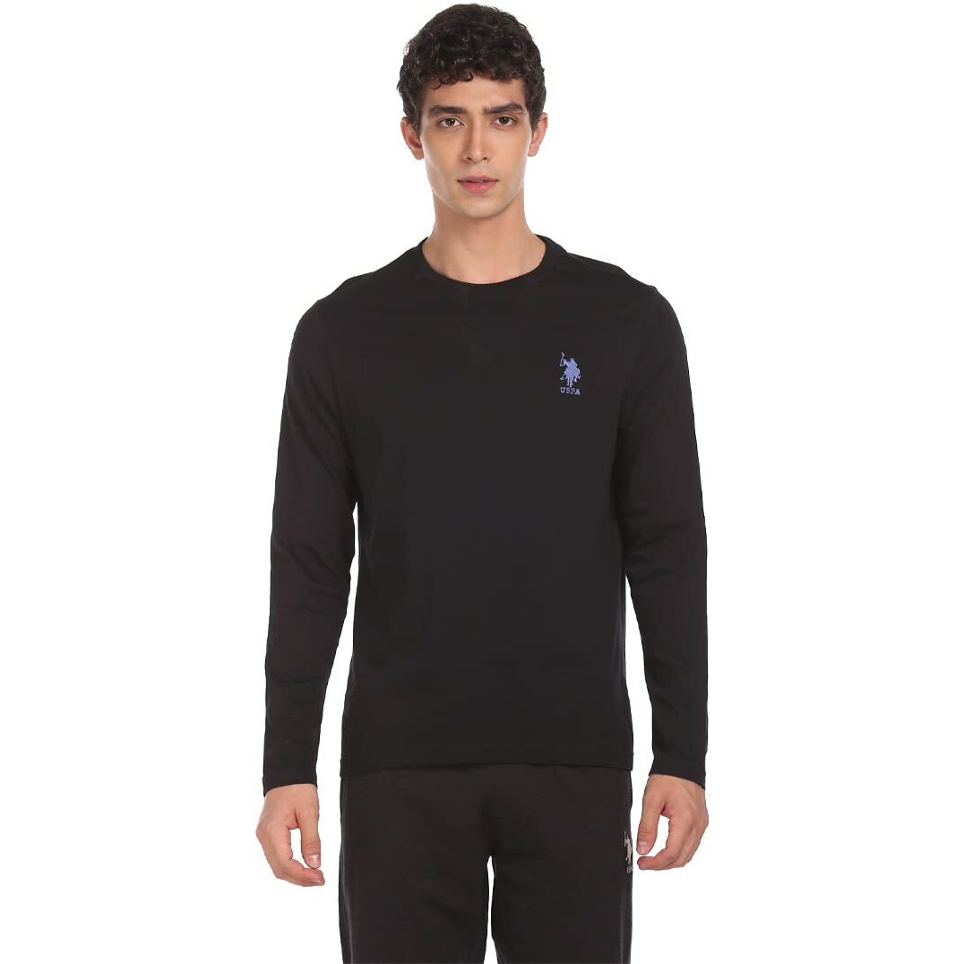 U.S. POLO ASSN. Men Pure Cotton Long Sleeve Solid I693 Regular Fit T-Shirt - Pack of 1 (Black M)