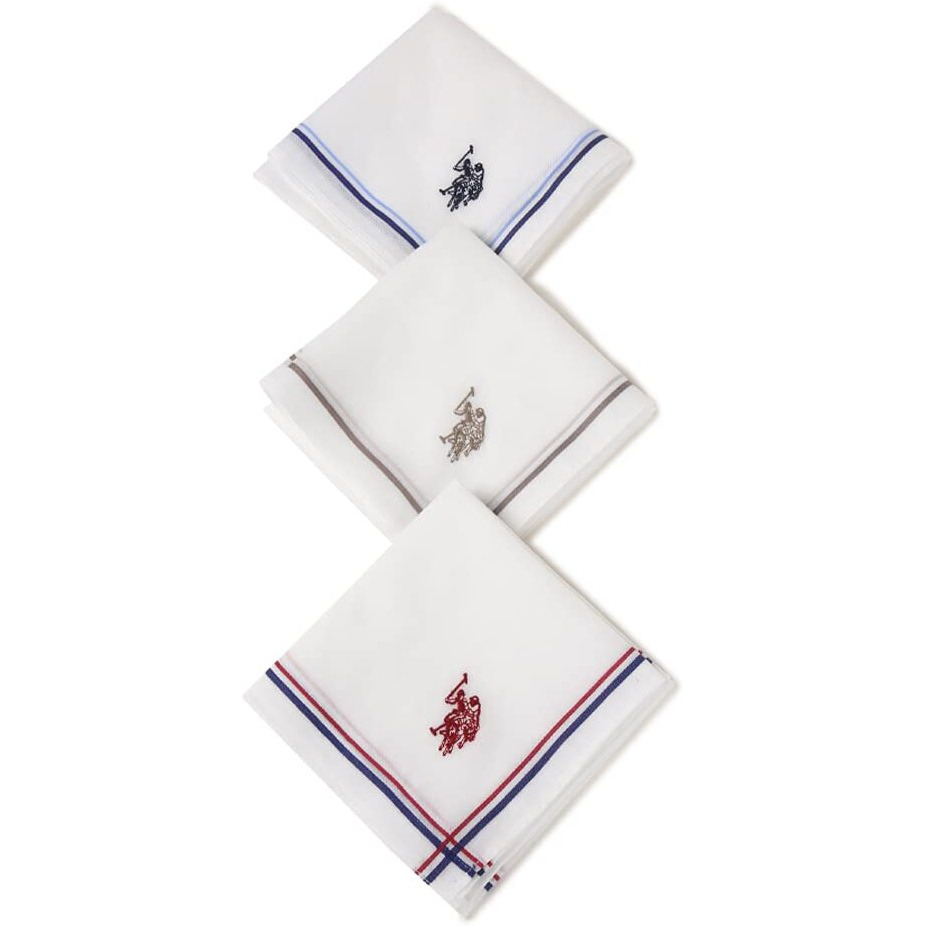 U.S. POLO ASSN. Men Pure Cotton Brand Logo Casual Style Handkerchief - Pack Of 3, White