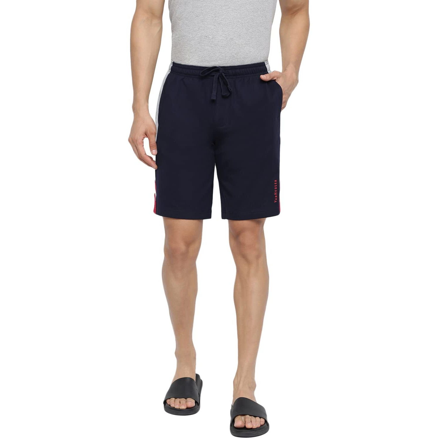 Van Heusen Athleisure Men Knit Shorts - Cotton Rich - Smart Tech, Easy Stain Release, Anti Stat, Ultra Soft, Moisture Wicking, Navy L