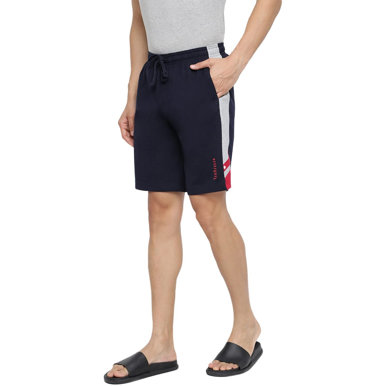 Van Heusen Athleisure Men Knit Shorts - Cotton Rich - Smart Tech, Easy Stain Release, Anti Stat, Ultra Soft, Moisture Wicking, Navy L